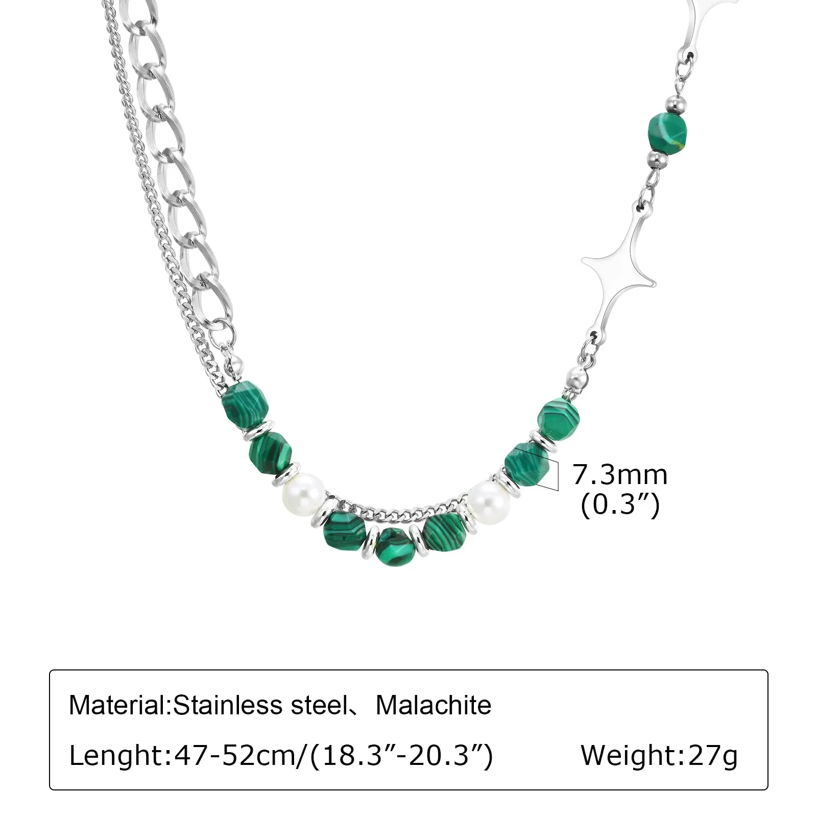 Hiphop Cuban Splicing Bead Chain Necklaces for Men Boys,Green Natural Stone Pearl Collar