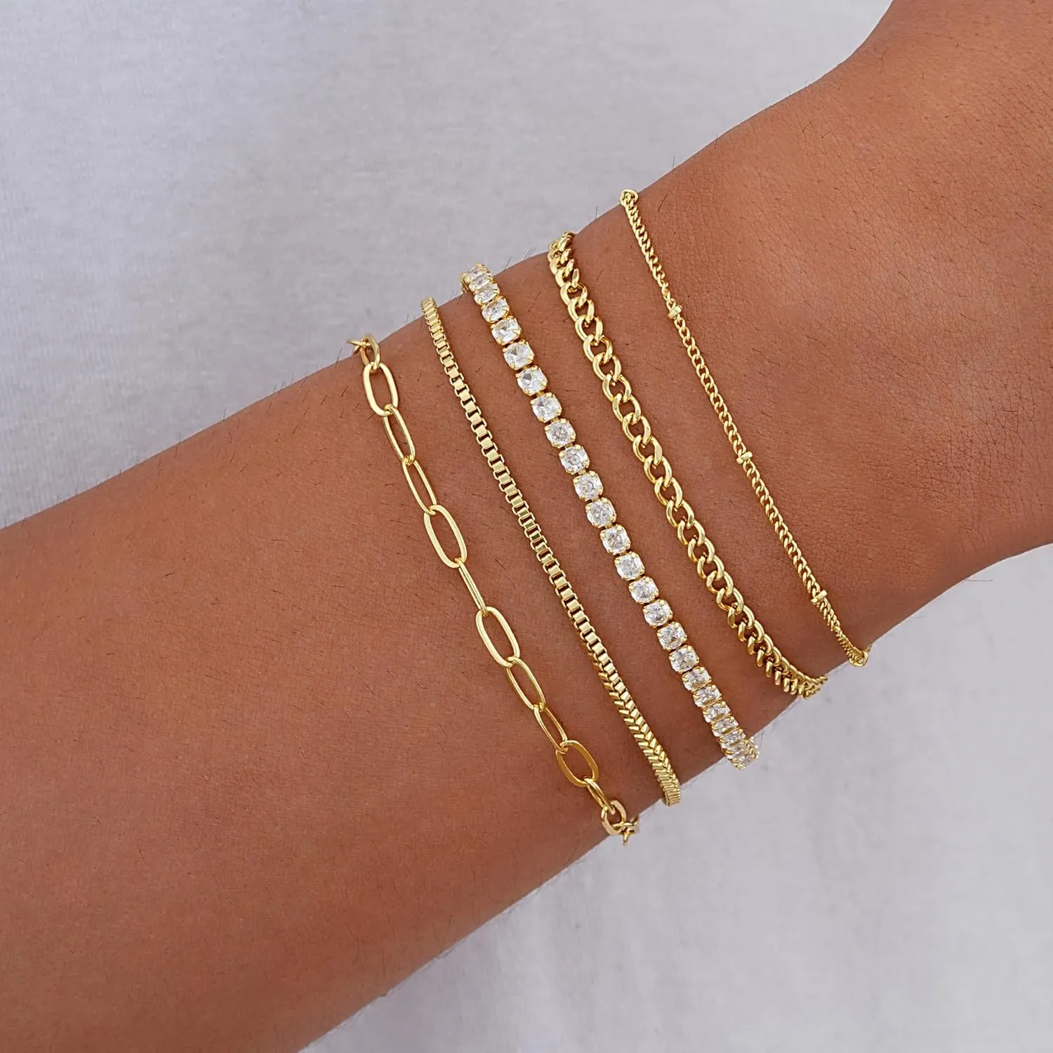 iF YOU Gold Bracelets for Women, 14K Gold Plated Stackable Bead Ball Cuban Link Paperclip Bracelets Bracelet Set, Layered Adjustable Bracelets for Women Waterproof Jewelry for Gift 5pc