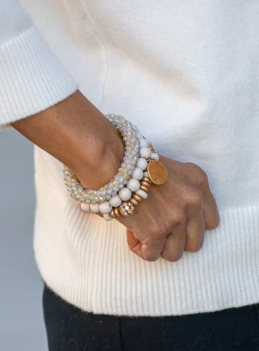 Ivory Gold Three Piece Bracelet Set With Charm