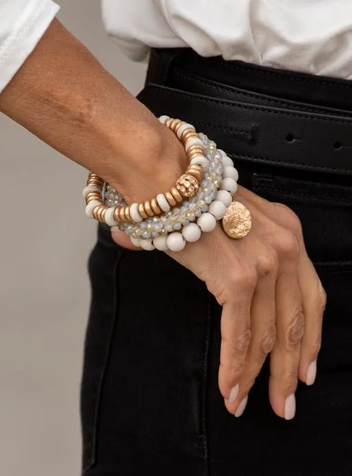 Ivory Gold Three Piece Bracelet Set With Charm