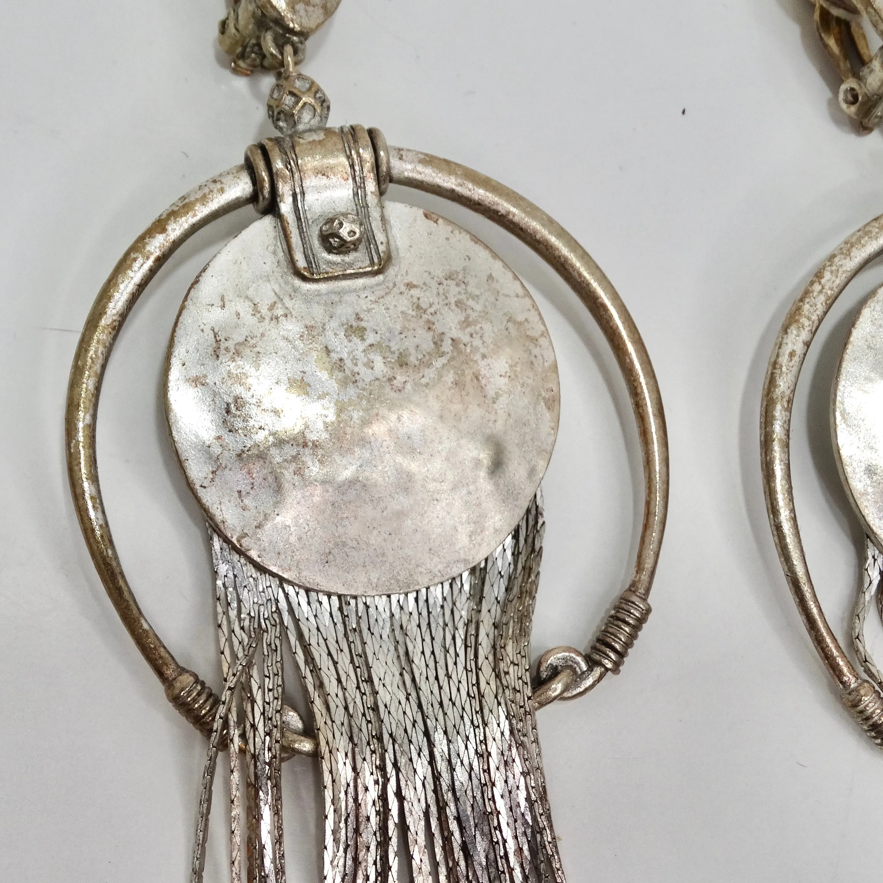 Jean Paul Gaultier 1990s Silver Fringe Hoop Dangle Earrings