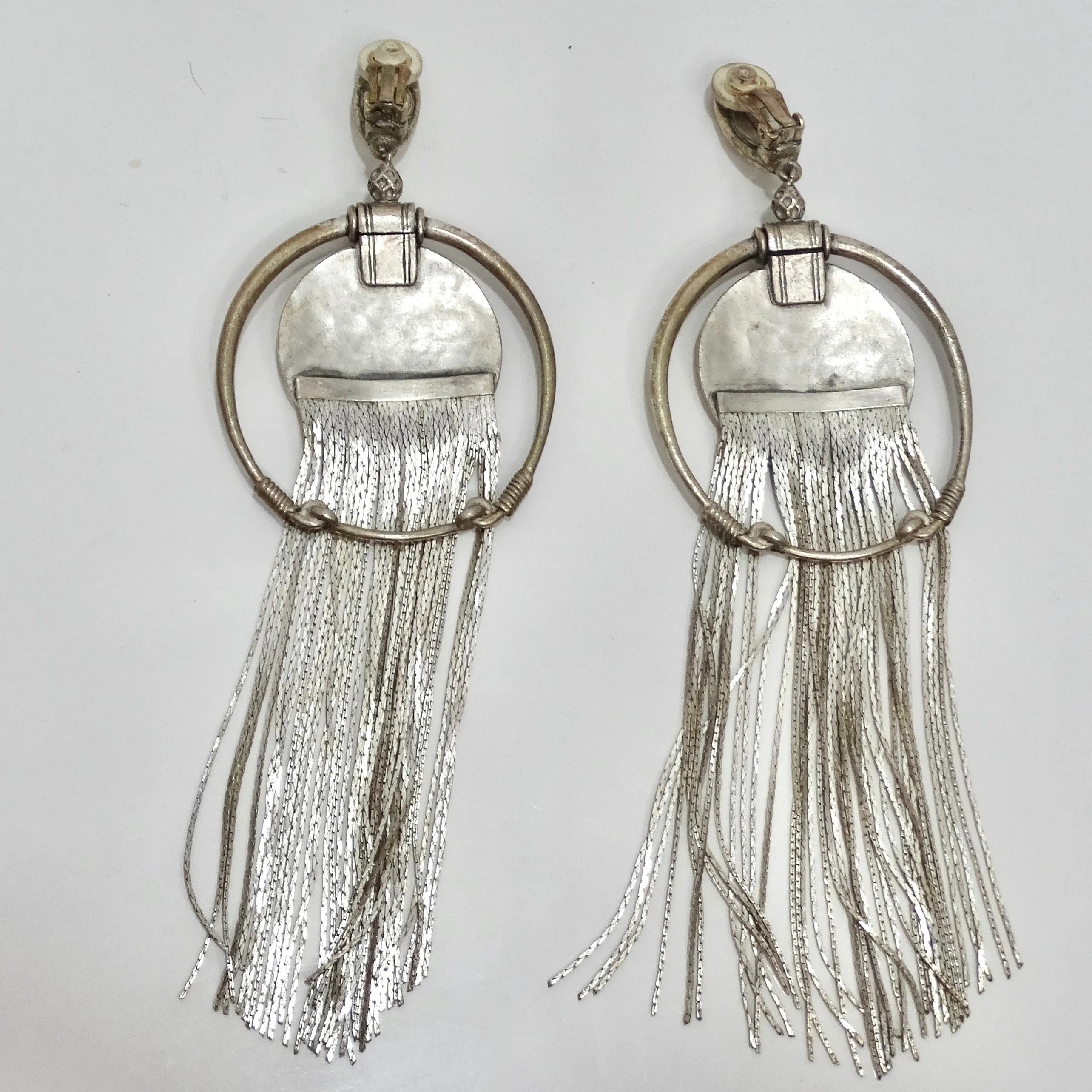 Jean Paul Gaultier 1990s Silver Fringe Hoop Dangle Earrings