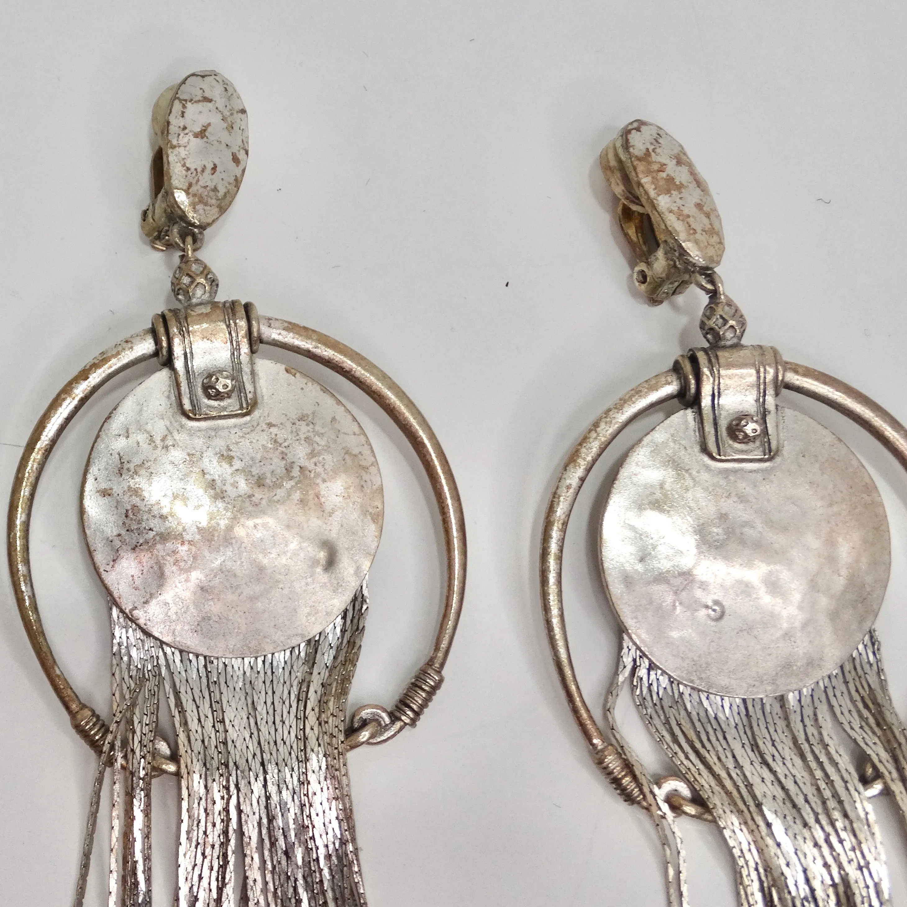 Jean Paul Gaultier 1990s Silver Fringe Hoop Dangle Earrings