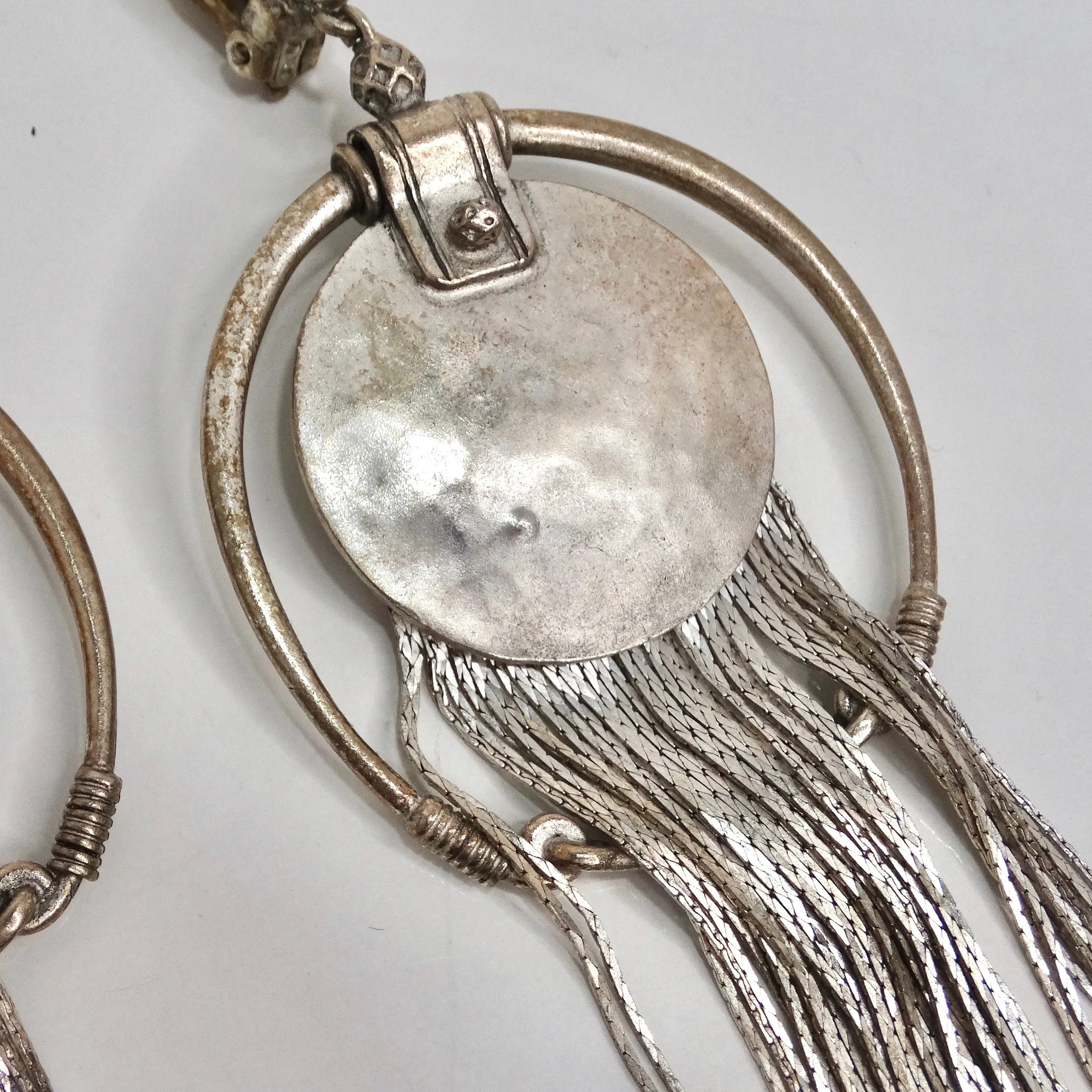Jean Paul Gaultier 1990s Silver Fringe Hoop Dangle Earrings