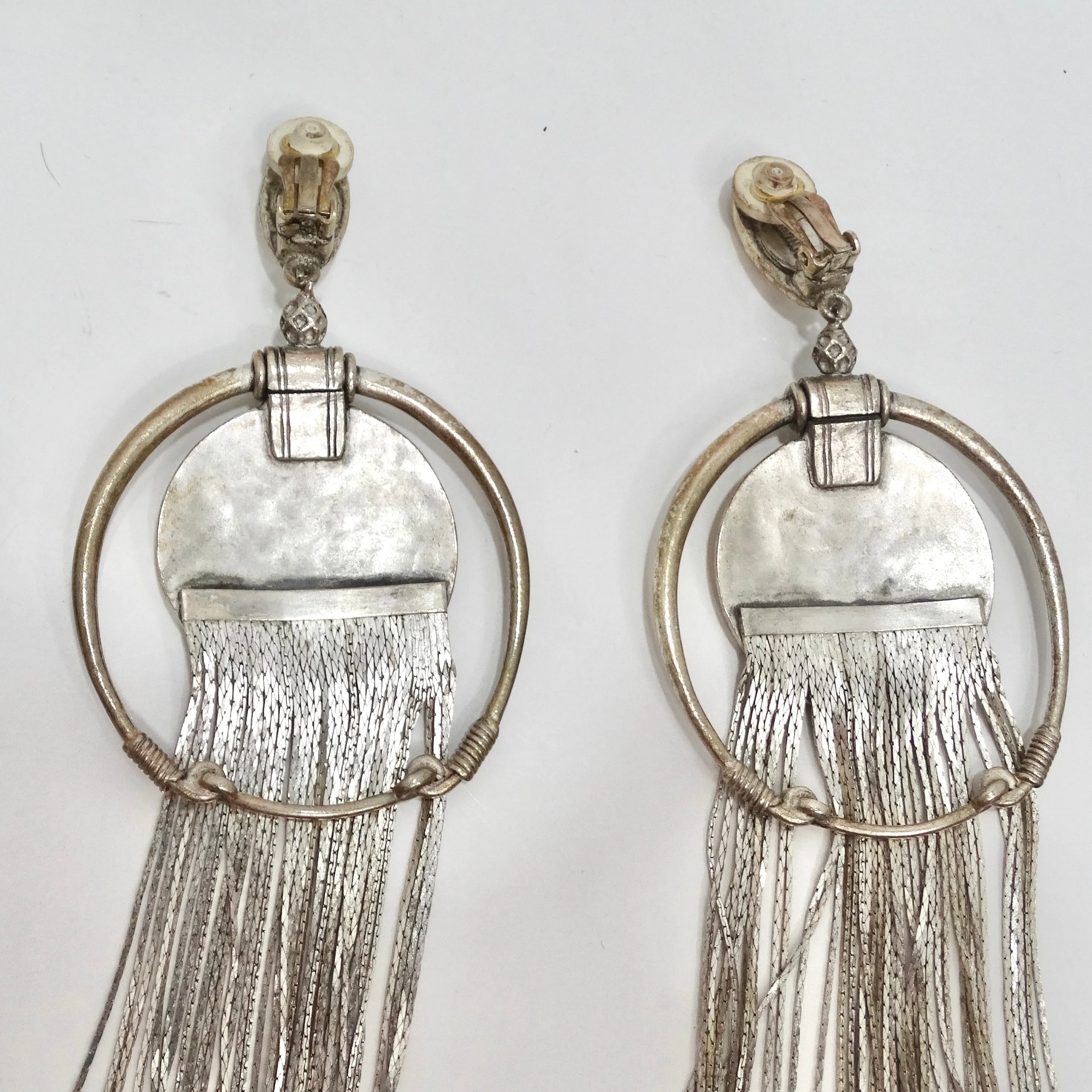 Jean Paul Gaultier 1990s Silver Fringe Hoop Dangle Earrings