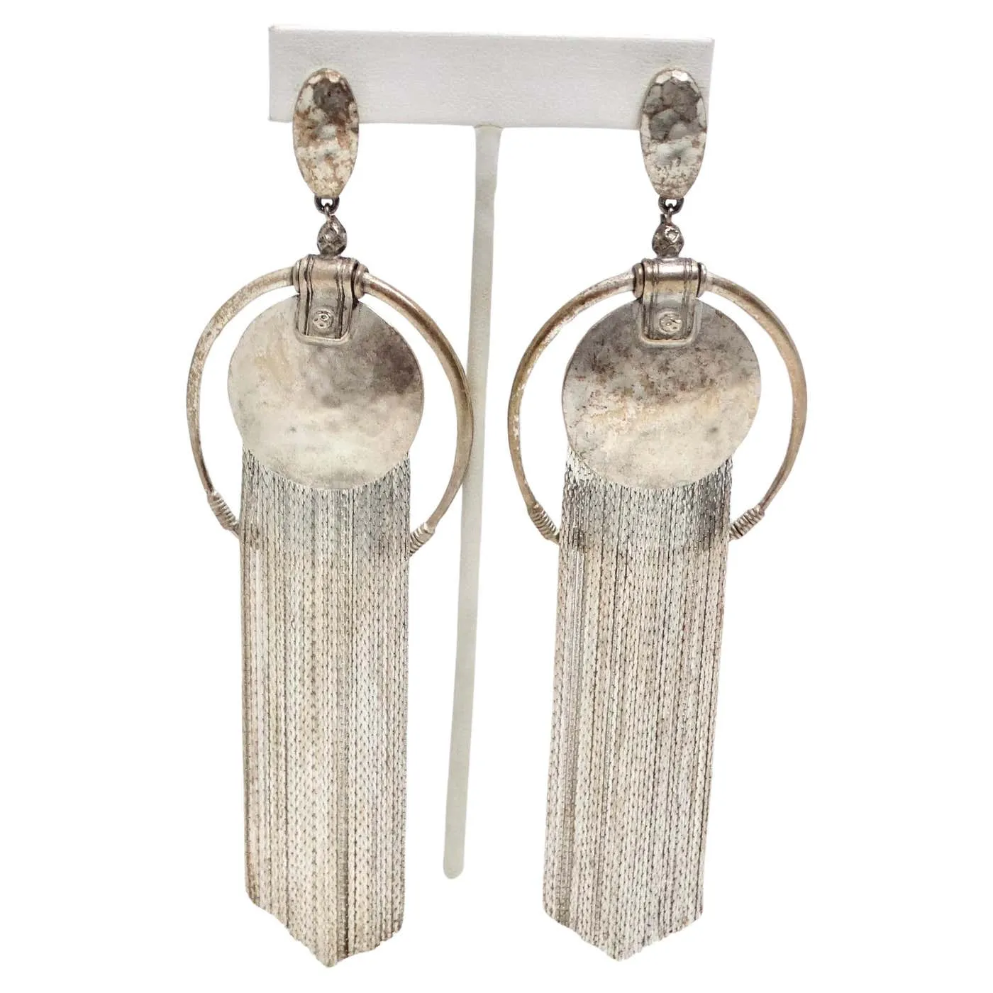 Jean Paul Gaultier 1990s Silver Fringe Hoop Dangle Earrings