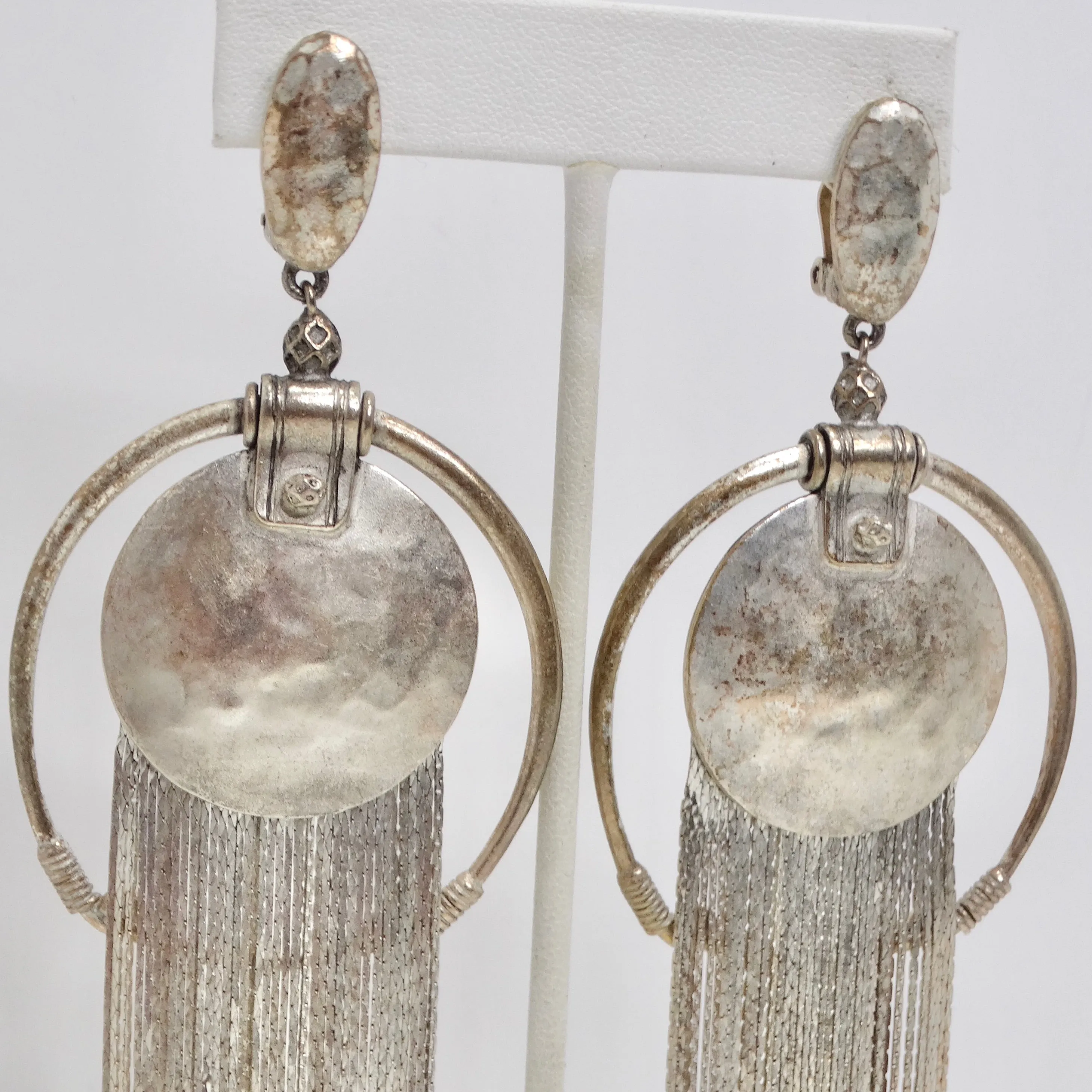 Jean Paul Gaultier 1990s Silver Fringe Hoop Dangle Earrings