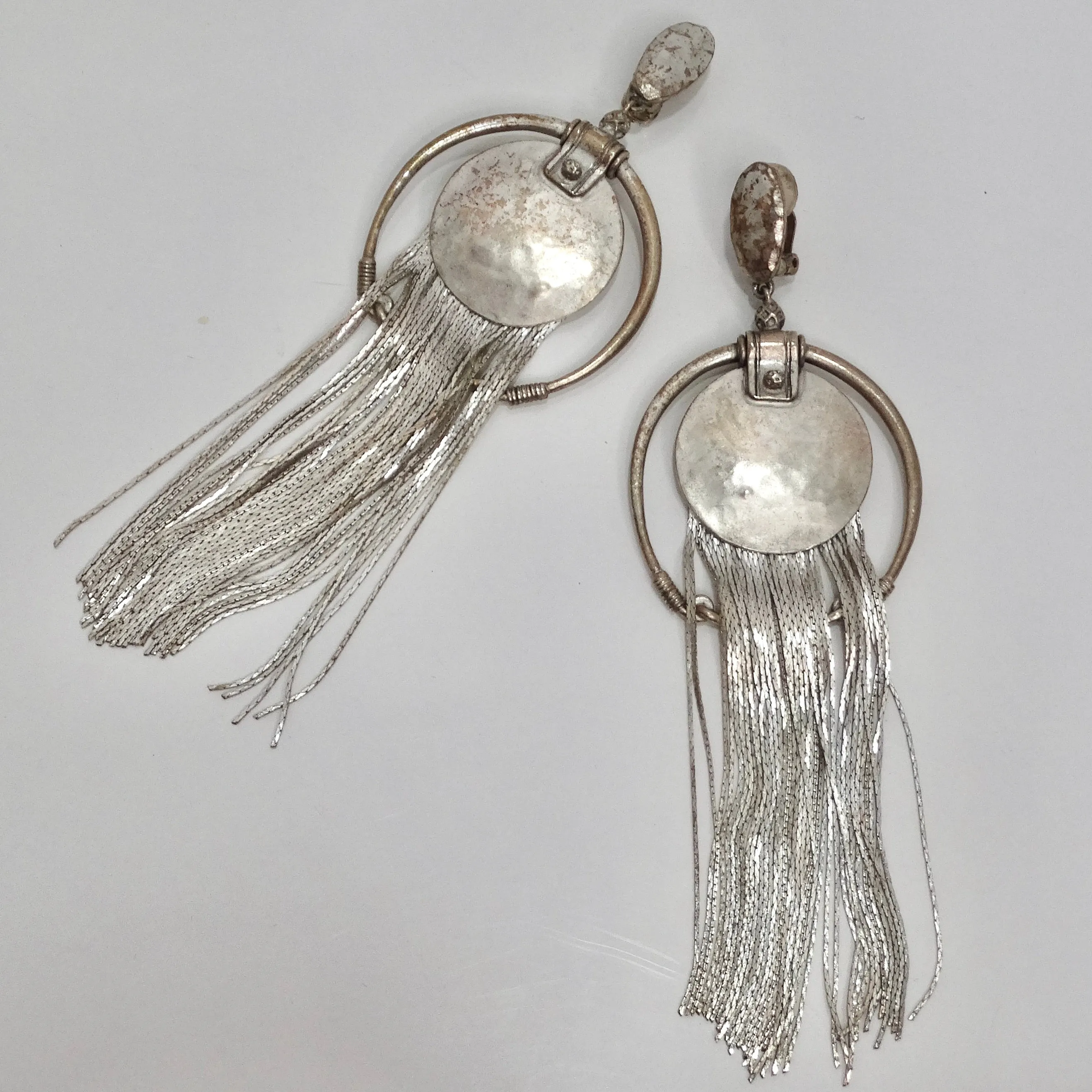 Jean Paul Gaultier 1990s Silver Fringe Hoop Dangle Earrings
