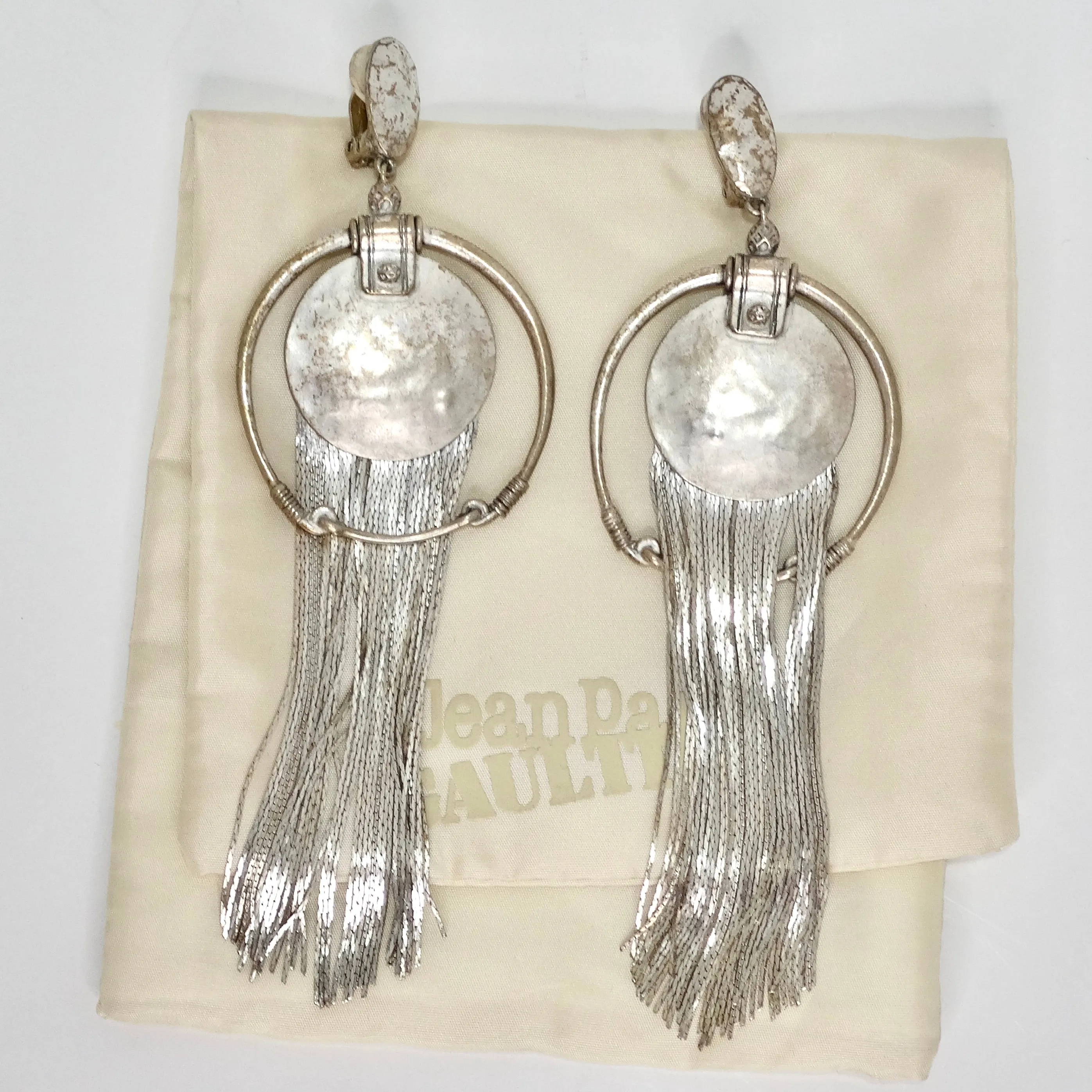 Jean Paul Gaultier 1990s Silver Fringe Hoop Dangle Earrings