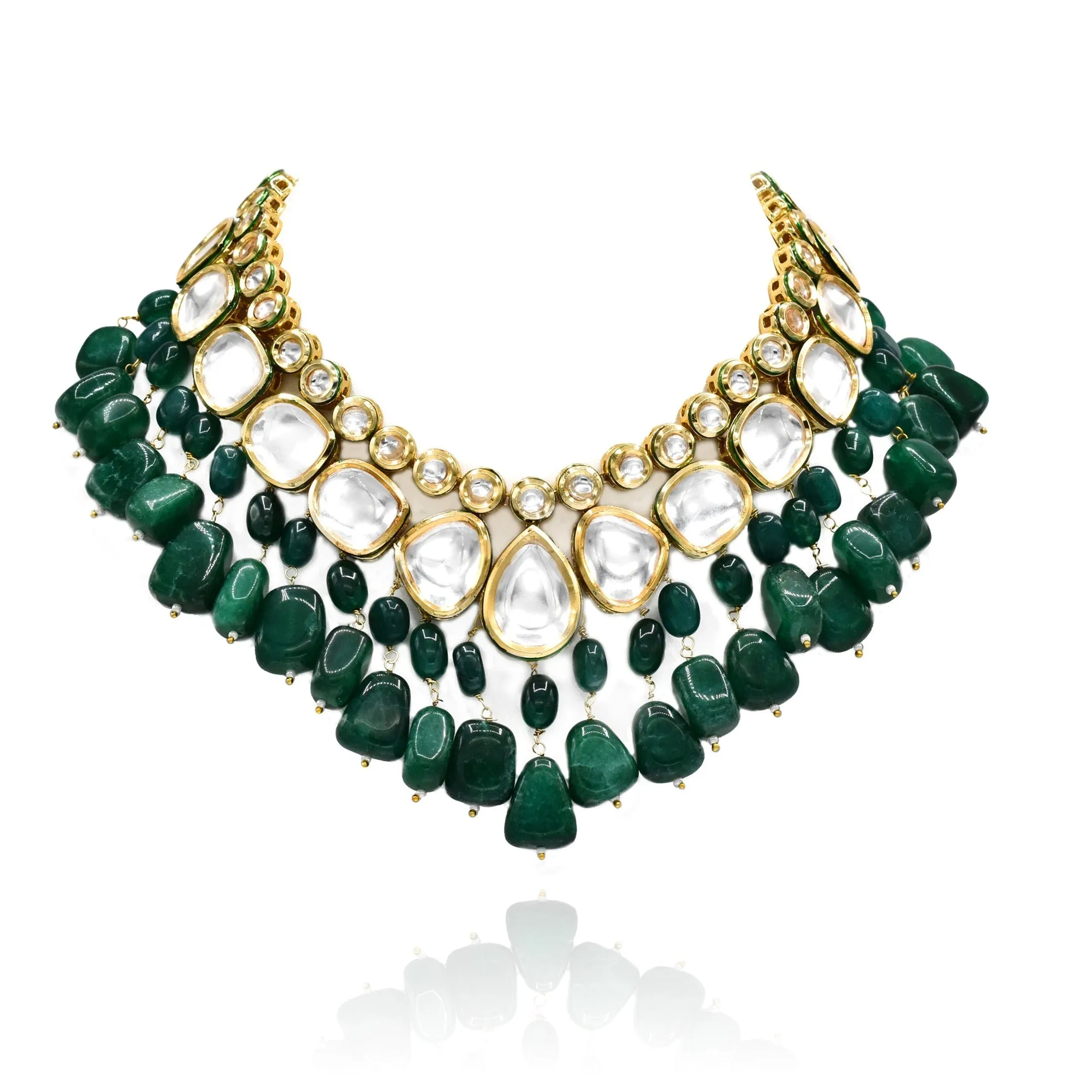 Karuna Green Double Drops Kundan Haar
