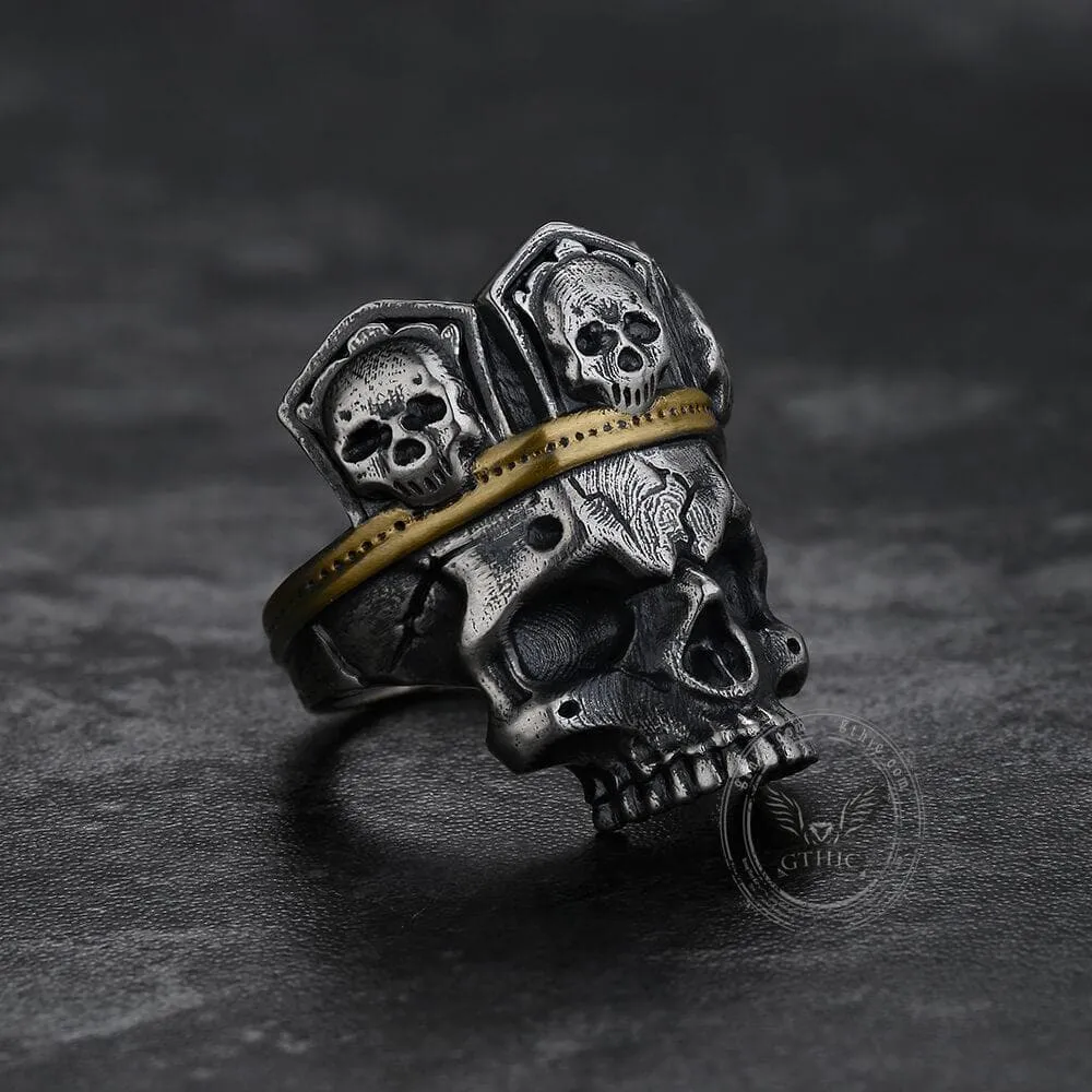 King Skull Crown Sterling Silver Brass Ring