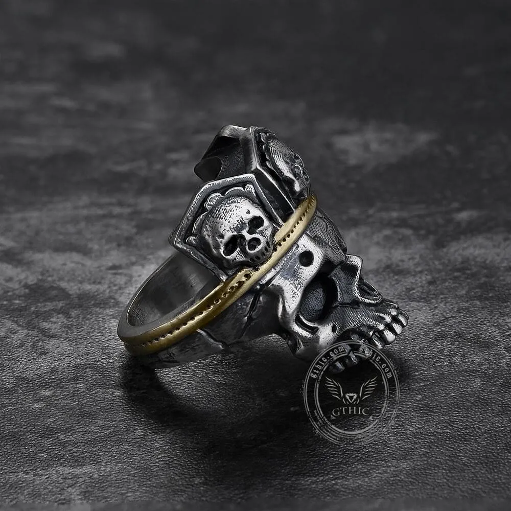 King Skull Crown Sterling Silver Brass Ring