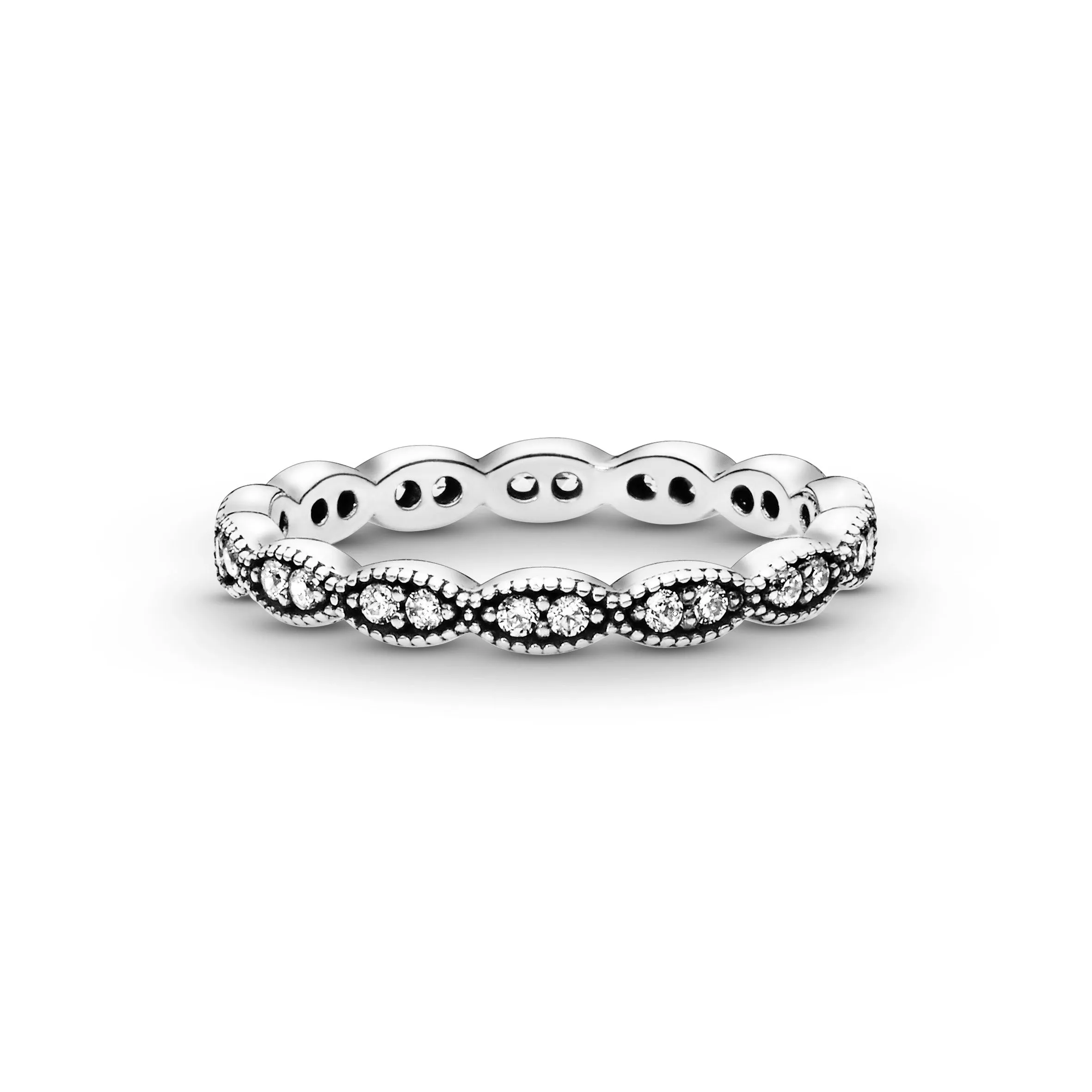Leaves silver ring with cubic zirconia