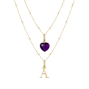 Letter & Birthstone Sphere Chain Layered Set (Gold)