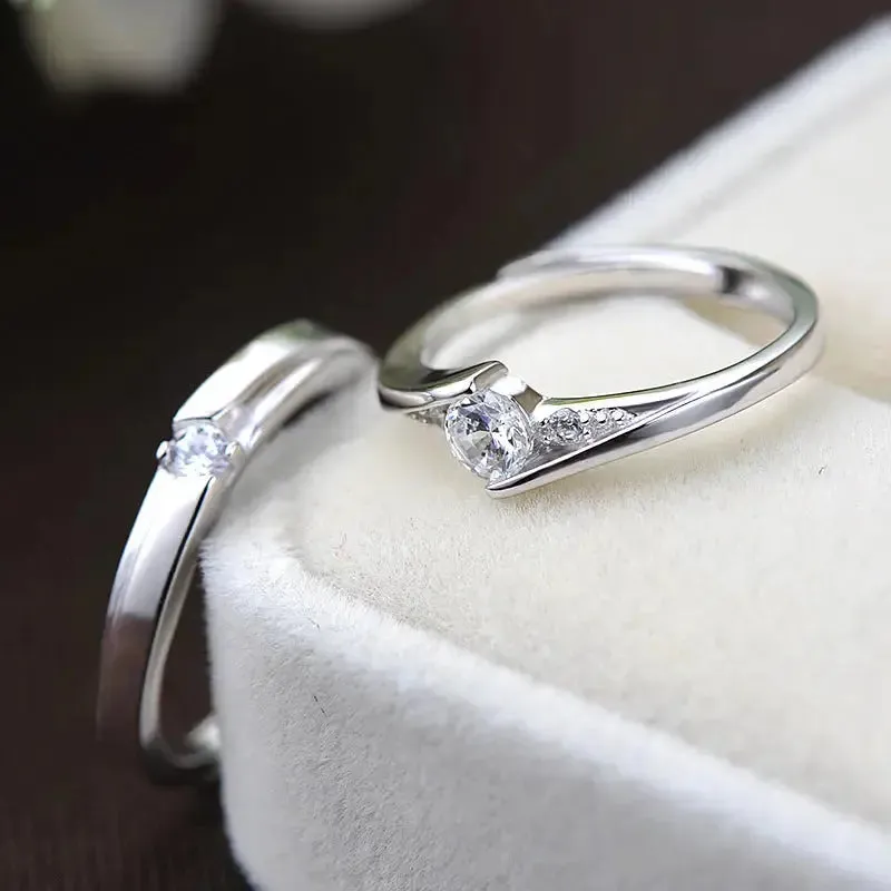 LOVCIA Minimalist CZ 925 Sterling Silver Adjustable Promise Ring