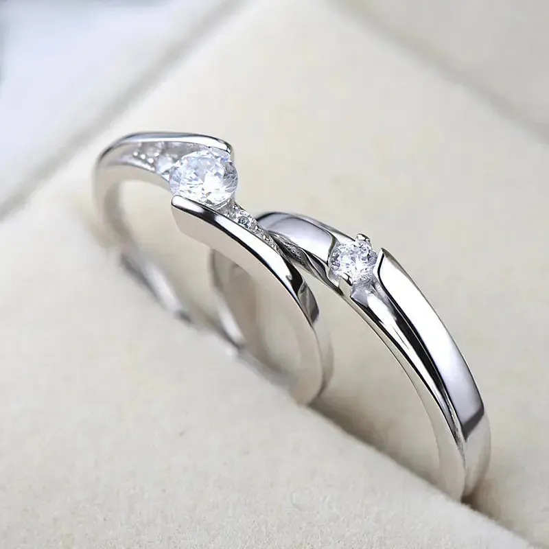 LOVCIA Minimalist CZ 925 Sterling Silver Adjustable Promise Ring