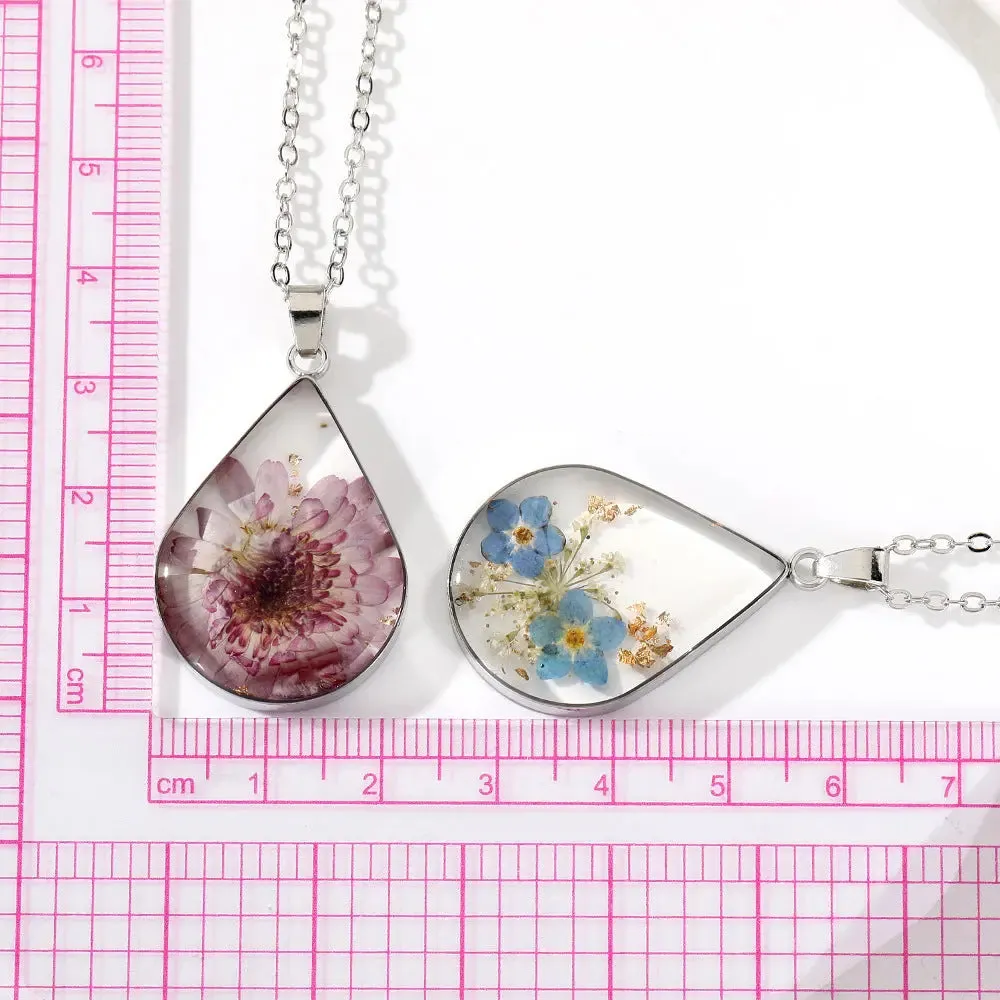 LOVCIA Water Drop-Shaped Dried Colorful Flowers Modern Fashion Necklace for Women