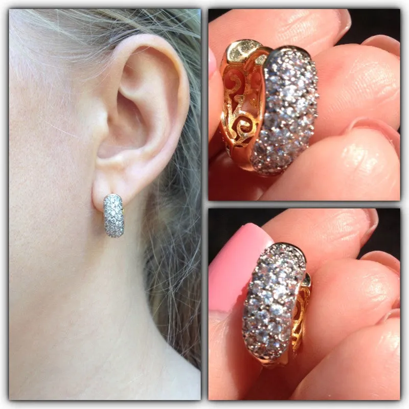 Lovely Charming Women Earings Fashion Round White Topaz Ladies Party Shinning Huggie Hoop Earing Hot Sale Brinco Earrings