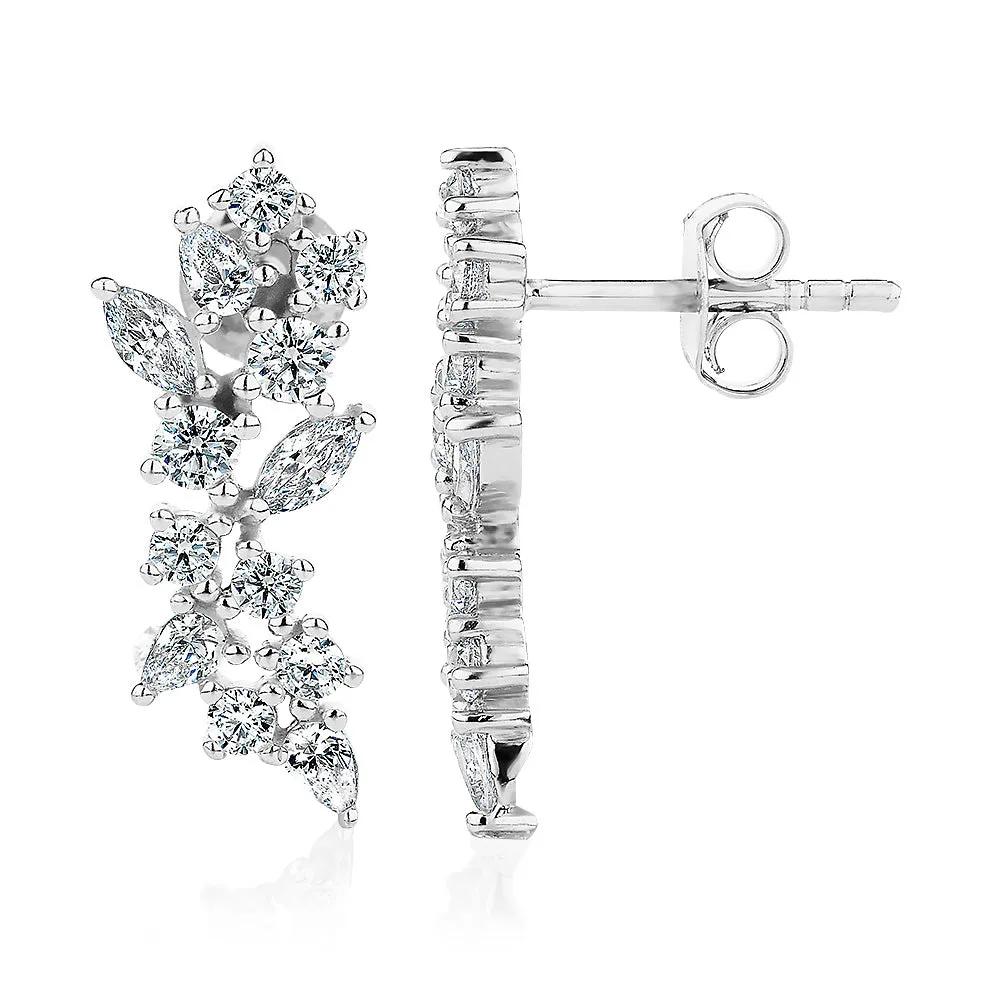Marquise and Round Brilliant fancy earrings in sterling silver