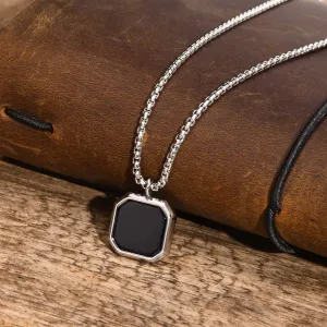 Men Stylish Black Square Stone Pendant Necklaces