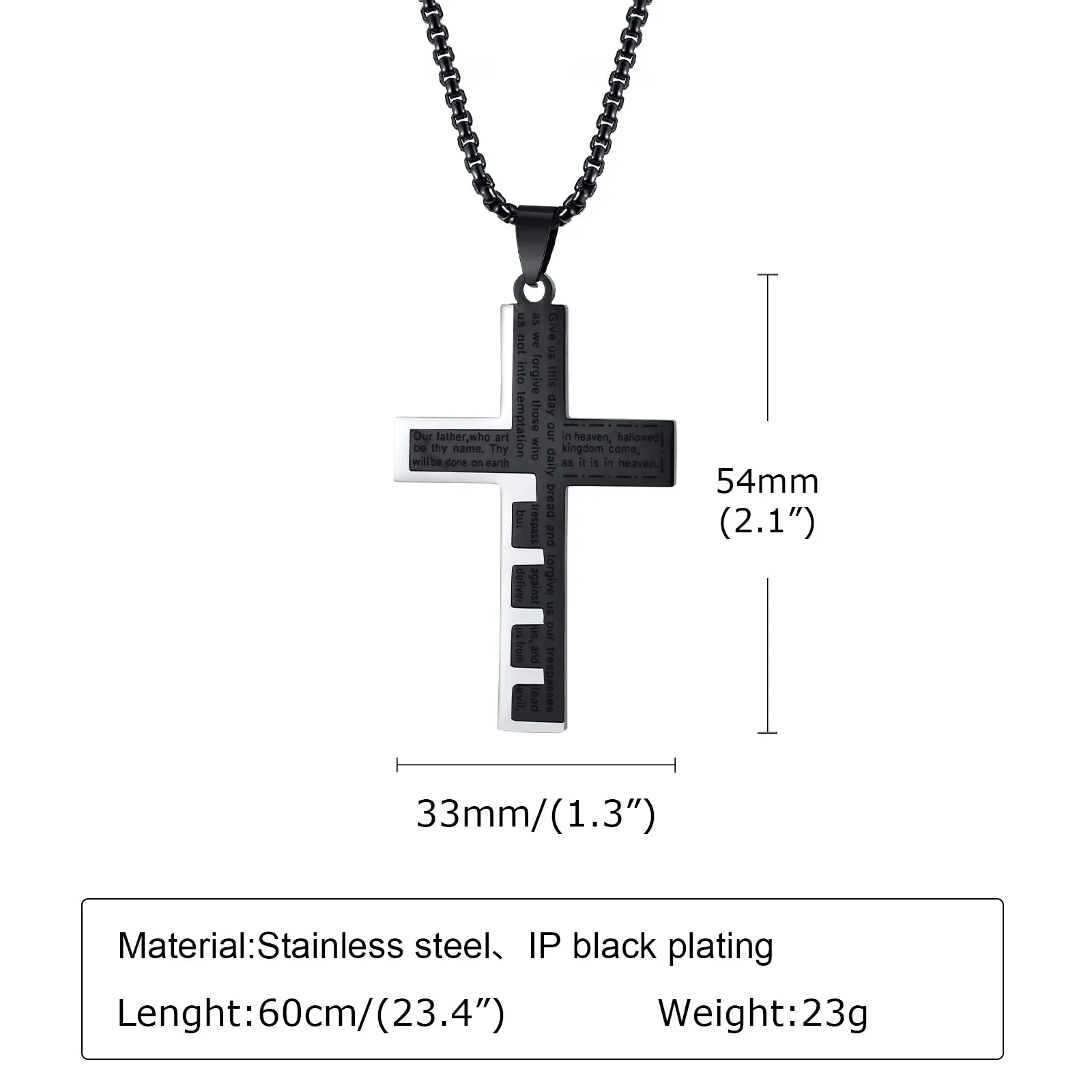 Mens Bible Cross Necklaces,Stylish Splicing Black Silver Color Stainless Steel Pendant Collar