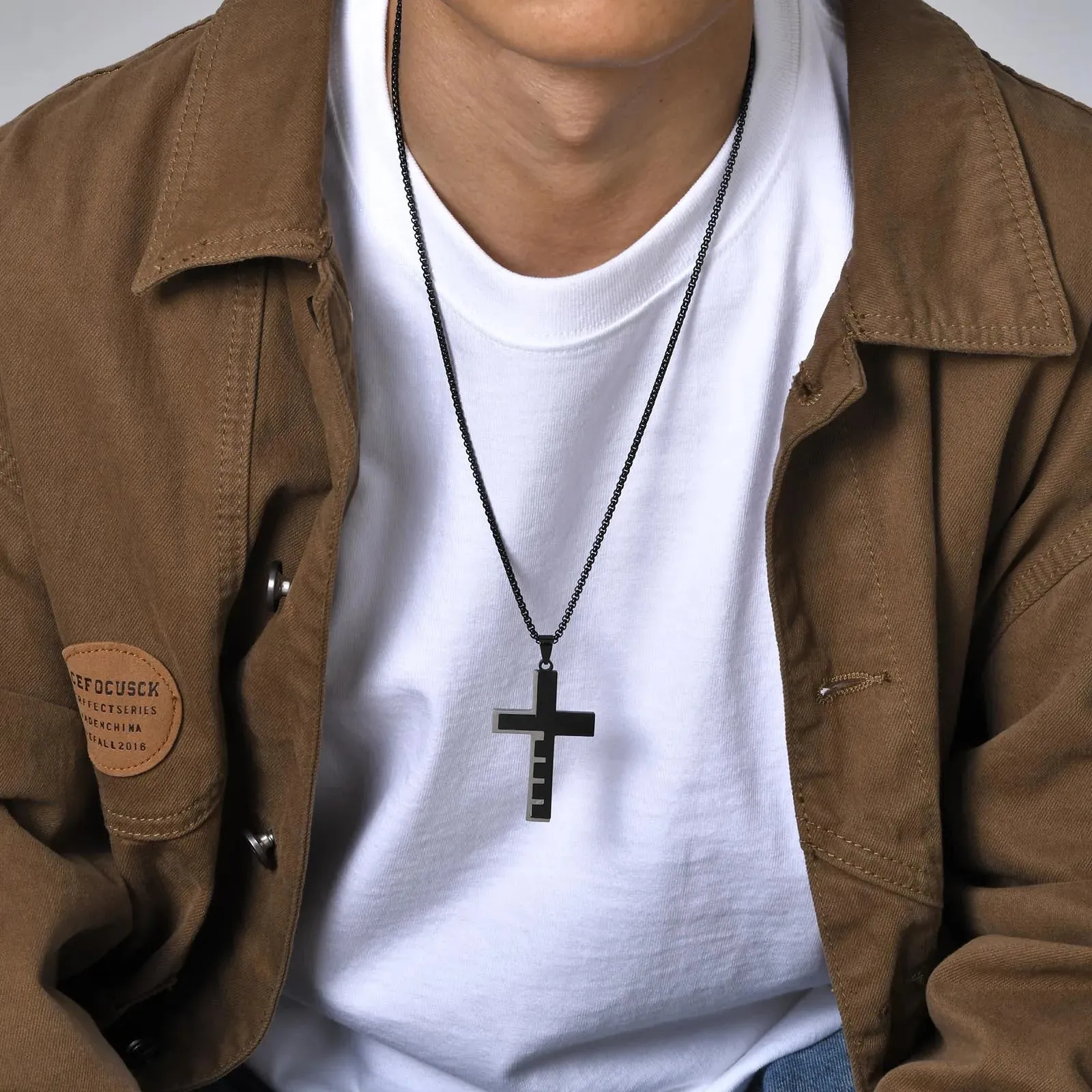 Mens Bible Cross Necklaces,Stylish Splicing Black Silver Color Stainless Steel Pendant Collar