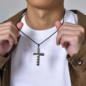 Mens Bible Cross Necklaces,Stylish Splicing Black Silver Color Stainless Steel Pendant Collar