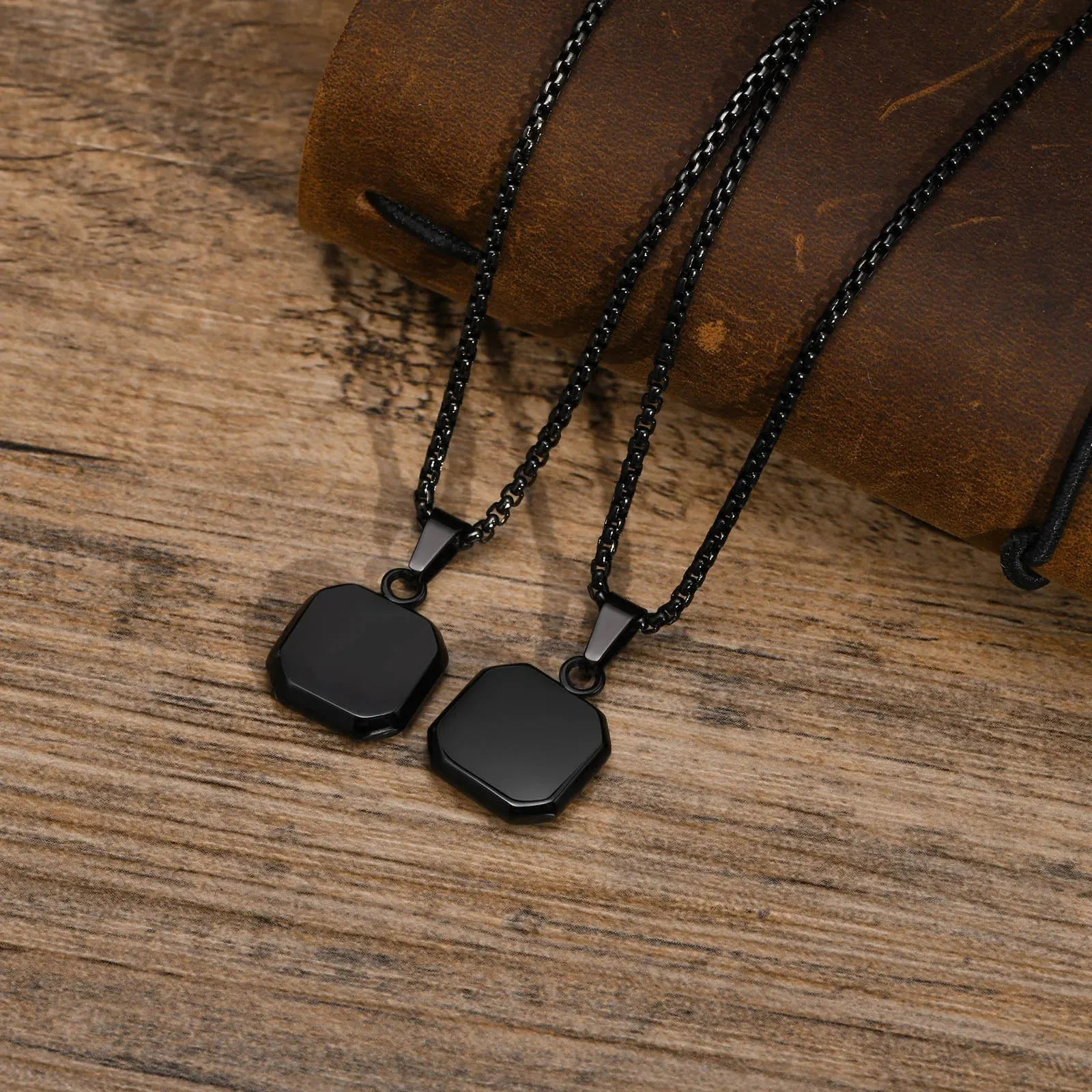 Men's Square Pendant Necklaces 15mm Stainless Steel Stylish Turquoise Geometric Pendant