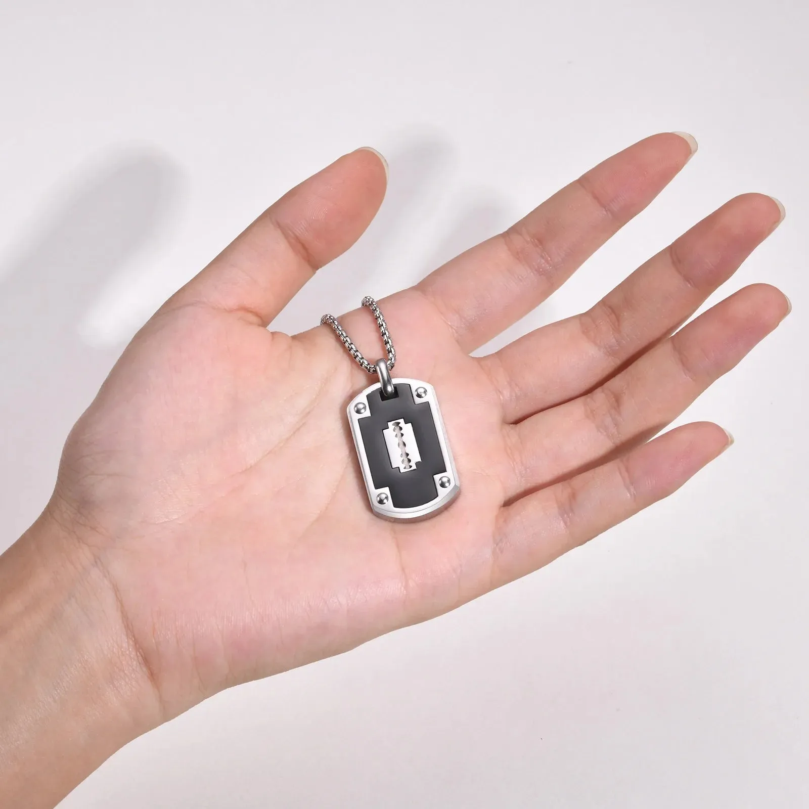 Mens Stylish Dog Tag Necklaces,Black Stainless Steel Square Pendant