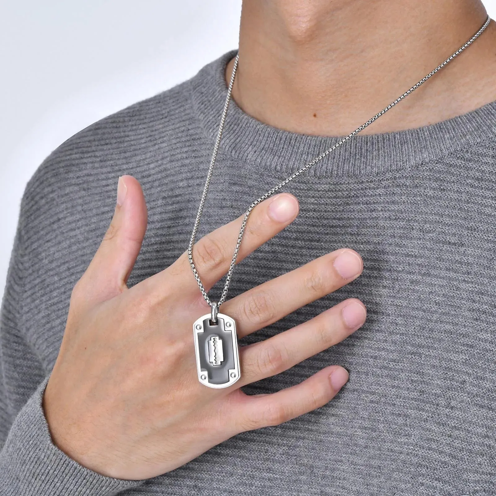 Mens Stylish Dog Tag Necklaces,Black Stainless Steel Square Pendant