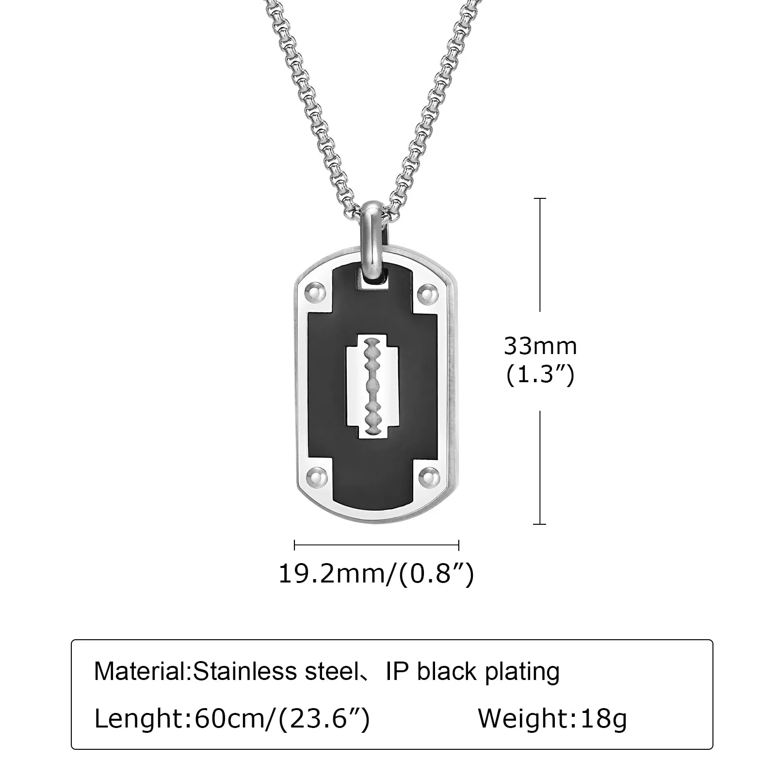Mens Stylish Dog Tag Necklaces,Black Stainless Steel Square Pendant