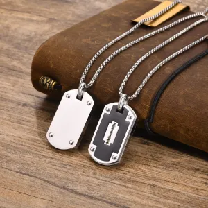 Mens Stylish Dog Tag Necklaces,Black Stainless Steel Square Pendant