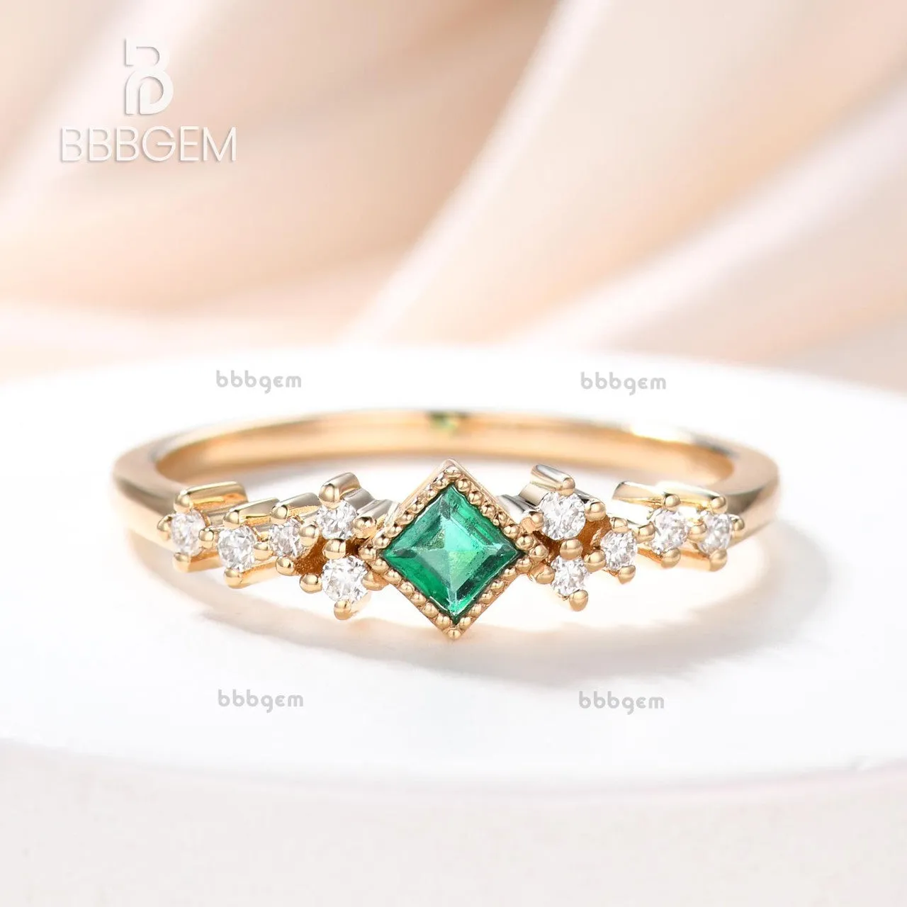Mini Square Cut Emeral Ring Women 3.5mm Natural Emerald Jewelry White Gold Daily Ring