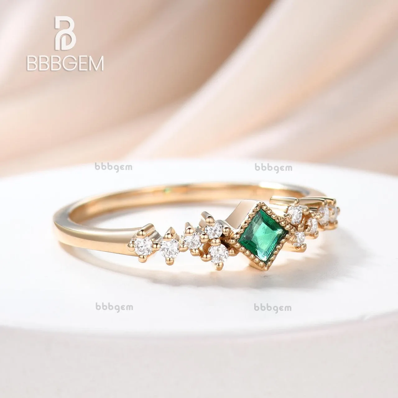 Mini Square Cut Emeral Ring Women 3.5mm Natural Emerald Jewelry White Gold Daily Ring