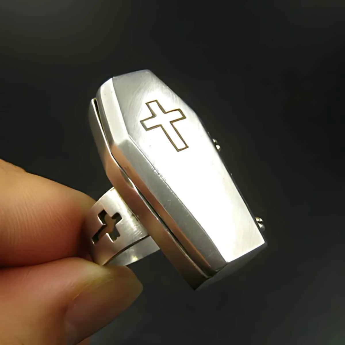 Minimalist Cross Coffin Ring
