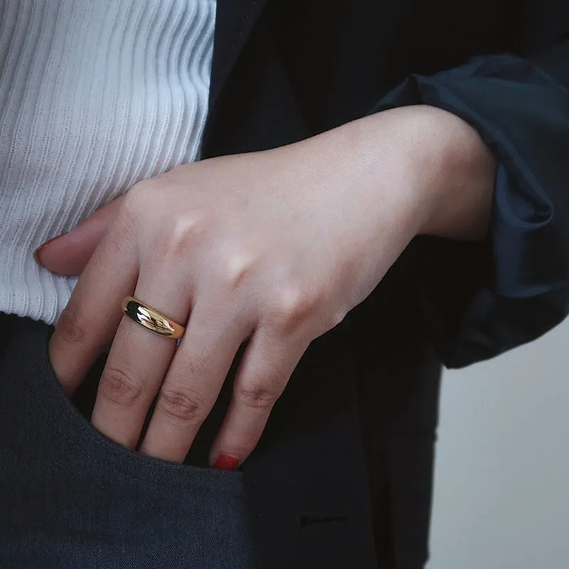 Minimalist Street Style Irregular Gold Silver Color Arc Glossy Stainless Steel Rings