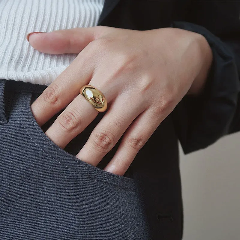 Minimalist Street Style Irregular Gold Silver Color Arc Glossy Stainless Steel Rings