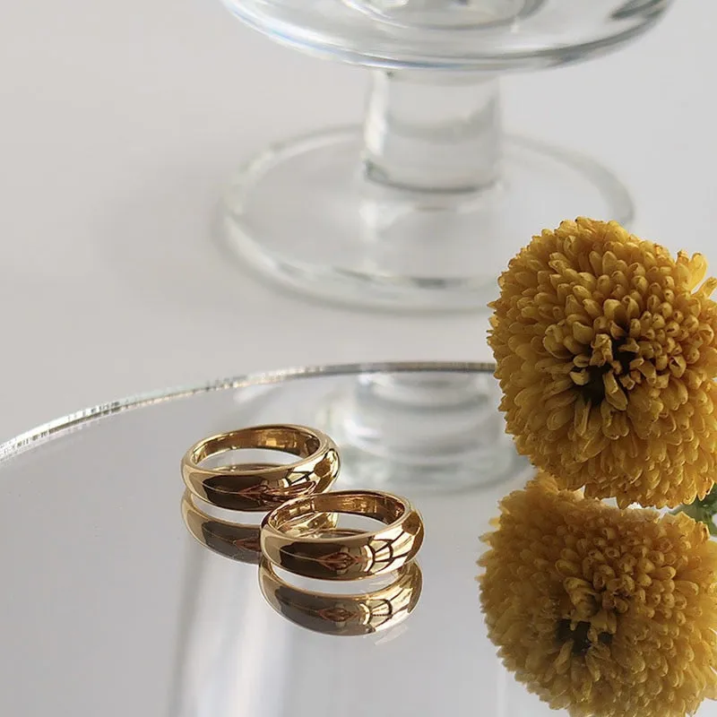 Minimalist Street Style Irregular Gold Silver Color Arc Glossy Stainless Steel Rings