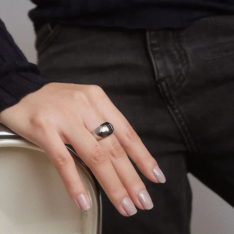 Minimalist Street Style Irregular Gold Silver Color Arc Glossy Stainless Steel Rings