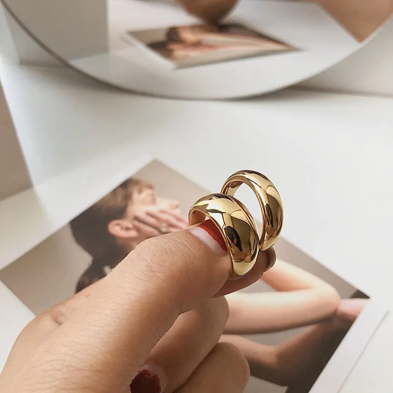 Minimalist Street Style Irregular Gold Silver Color Arc Glossy Stainless Steel Rings