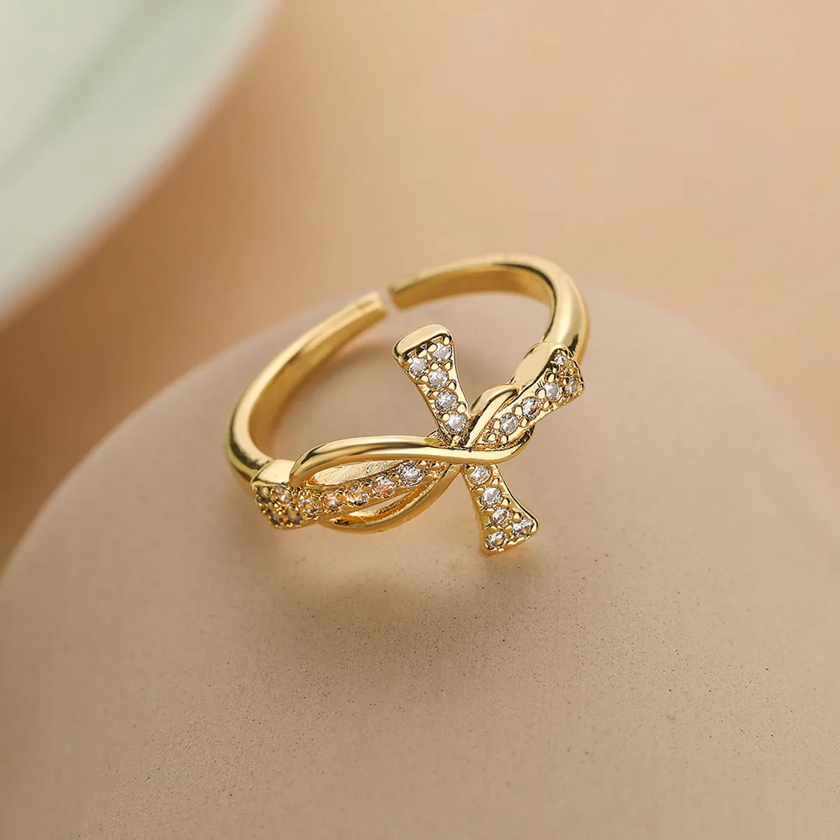 Minimalist Women Cross Geometric Copper Inlay Rings