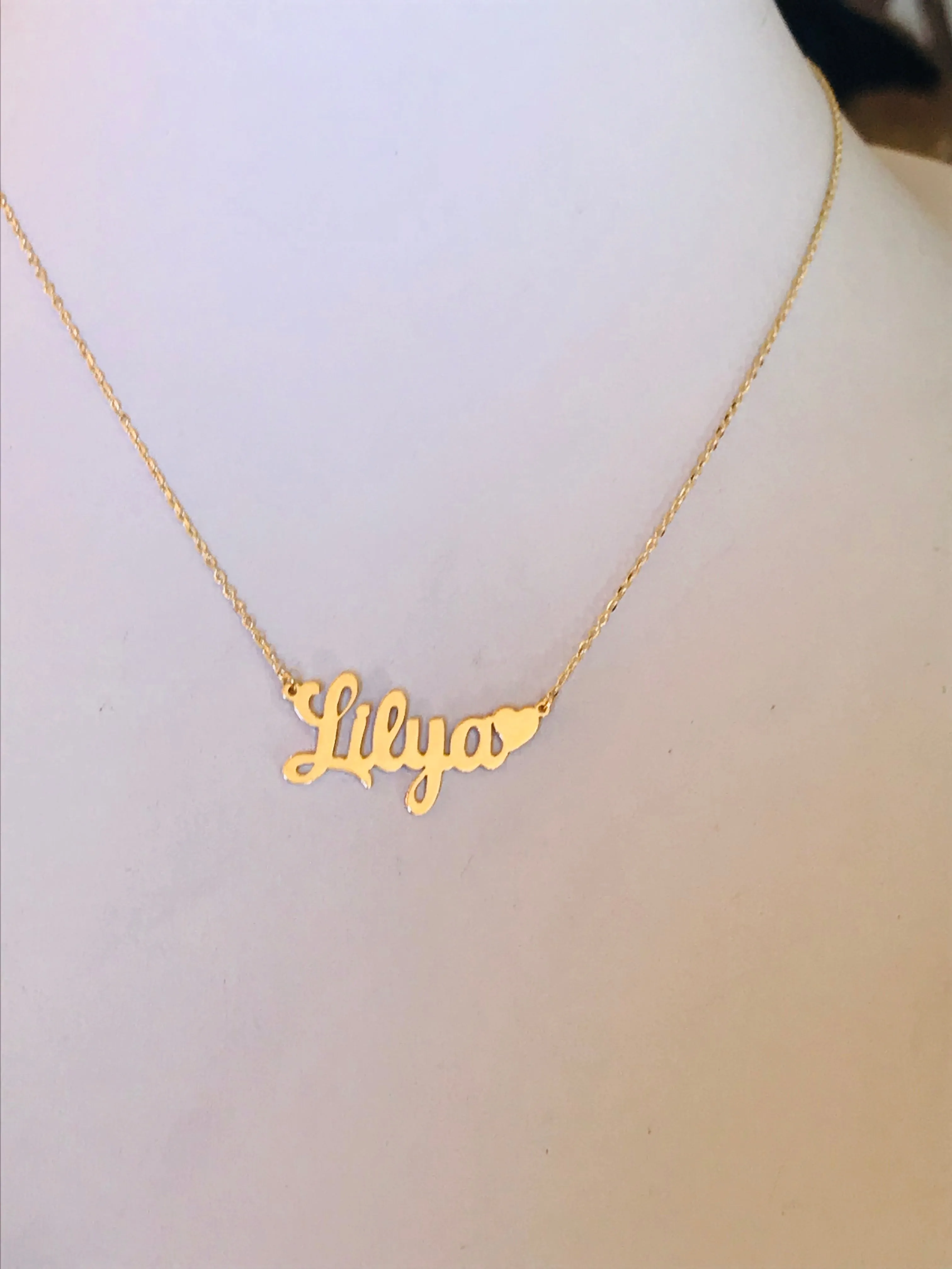 Name necklaces with heart accent