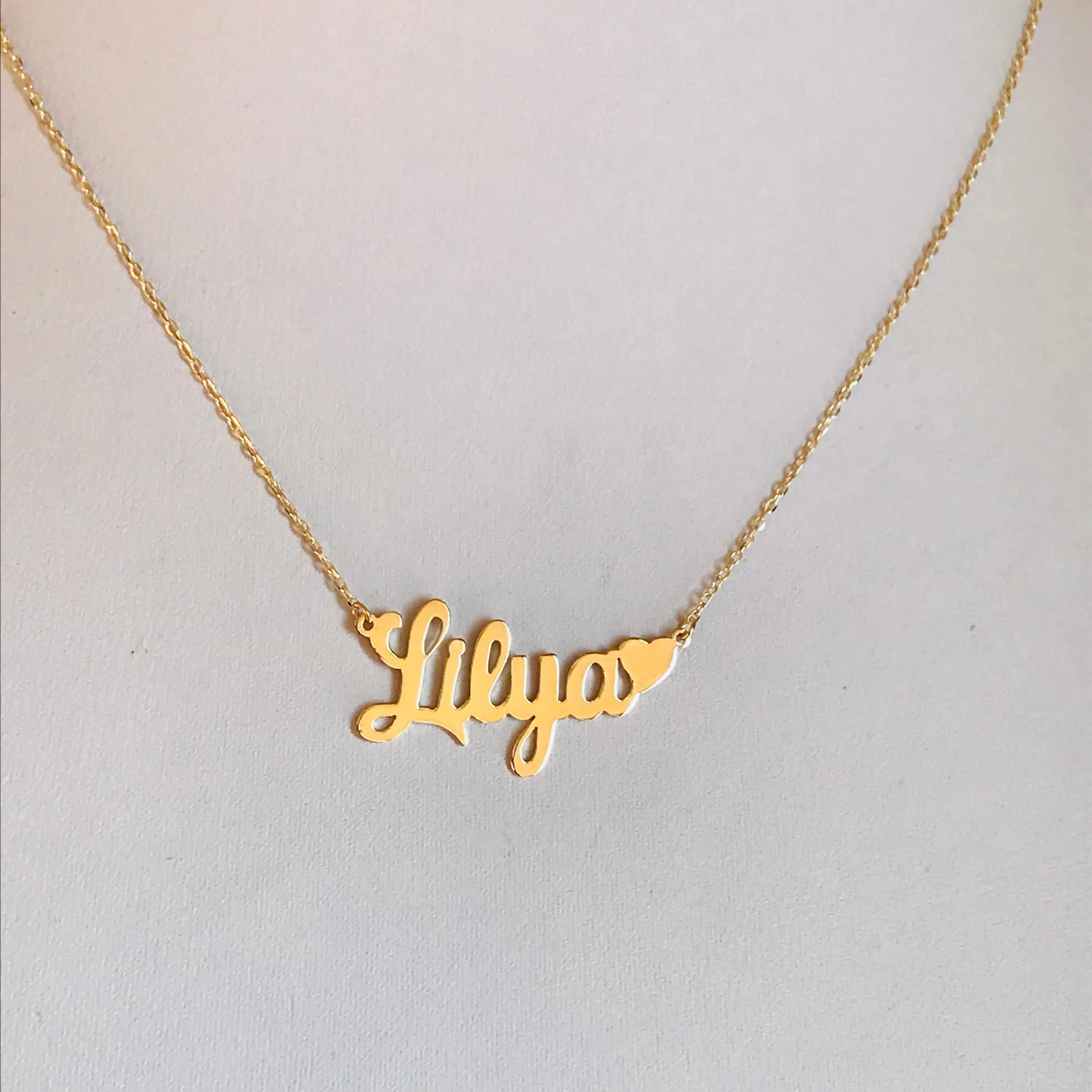 Name necklaces with heart accent