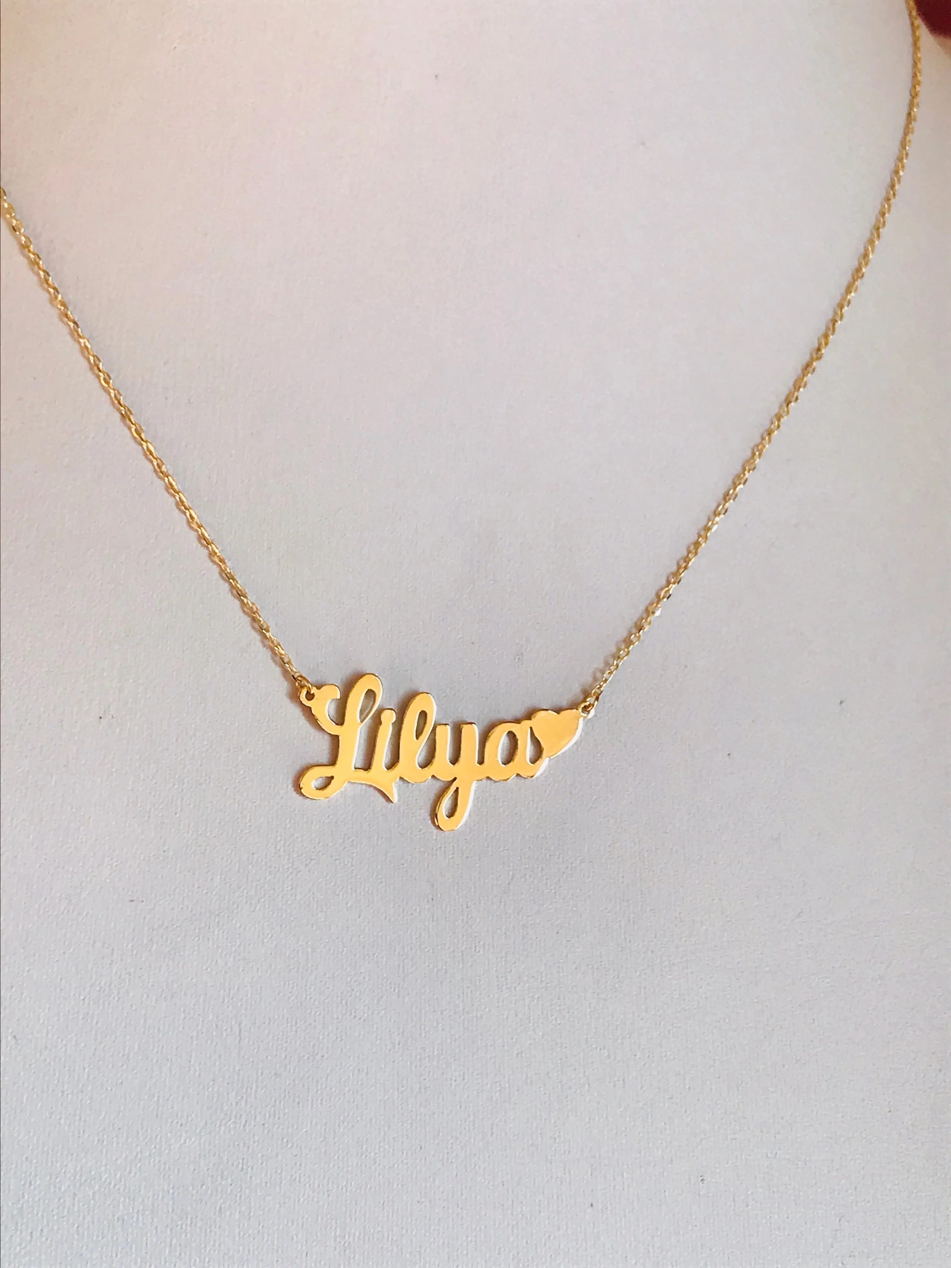 Name necklaces with heart accent