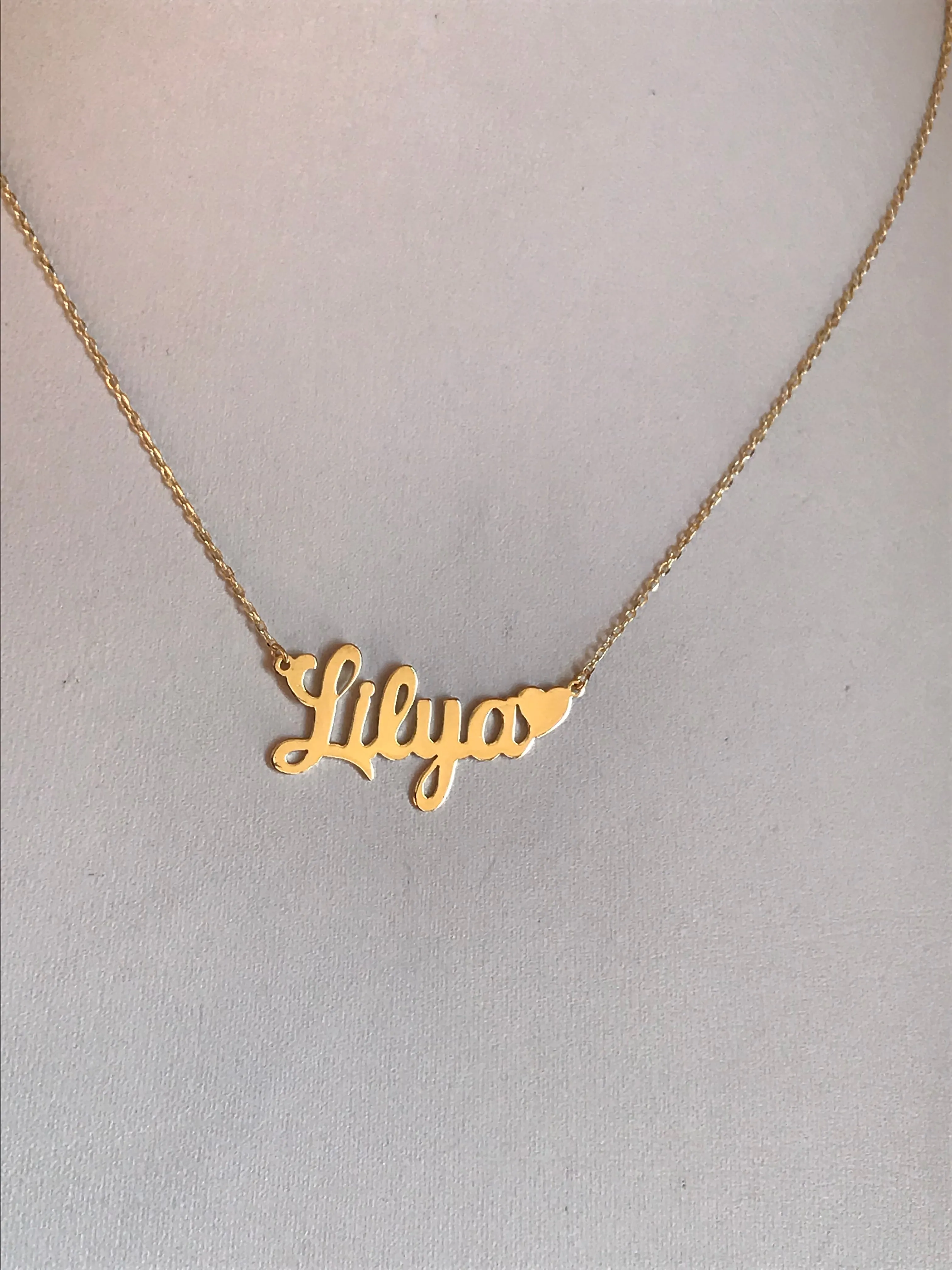 Name necklaces with heart accent