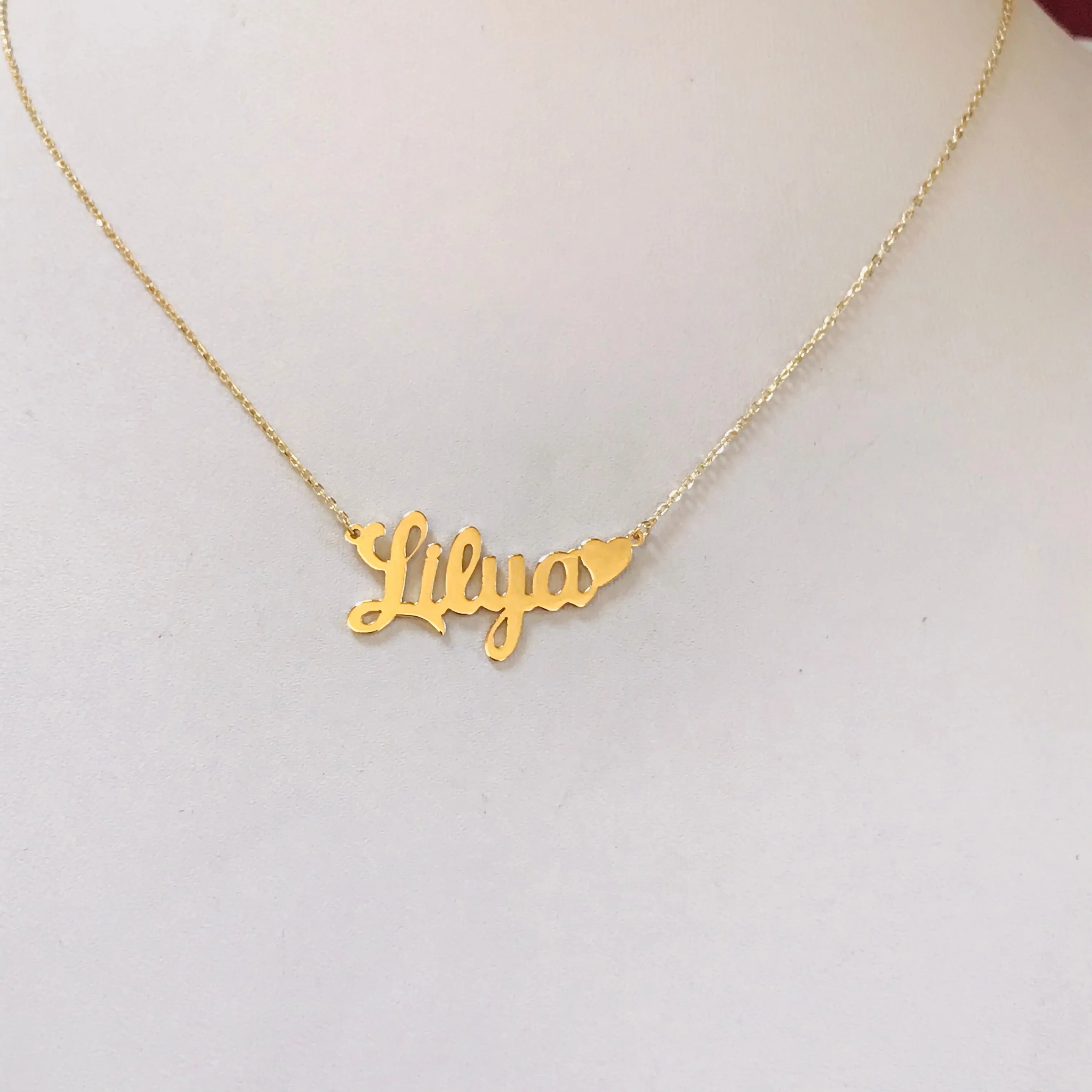 Name necklaces with heart accent