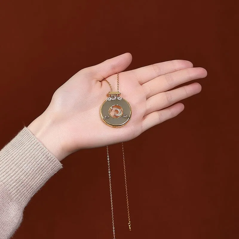 Natural Hetian Jade Jasper Inlaid Crystal Shining Palace Pendant Necklace