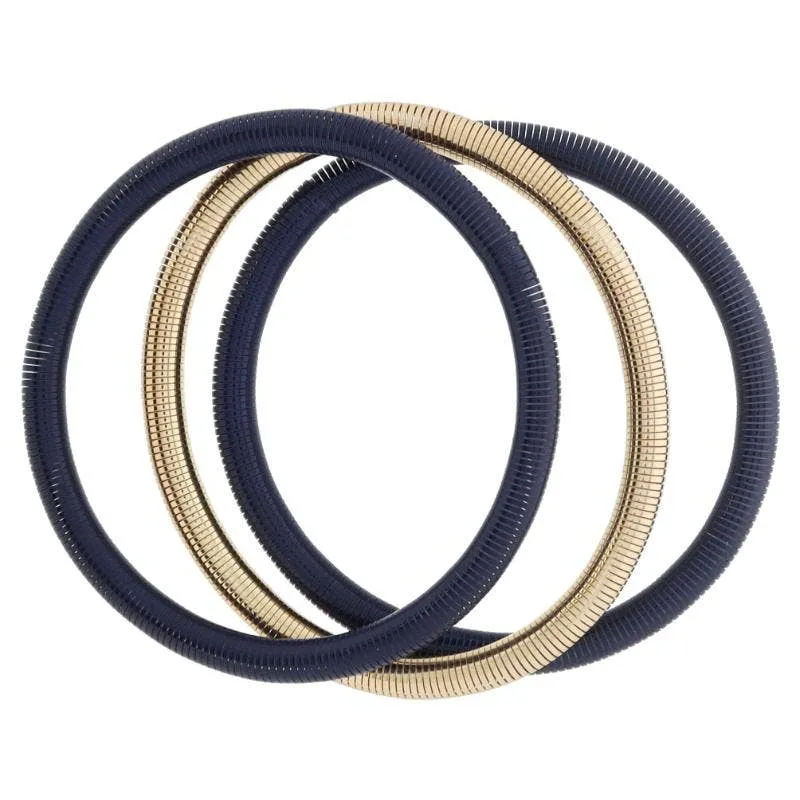 Navy and Gold Stretchy Bangle Bracelets Set of 3
