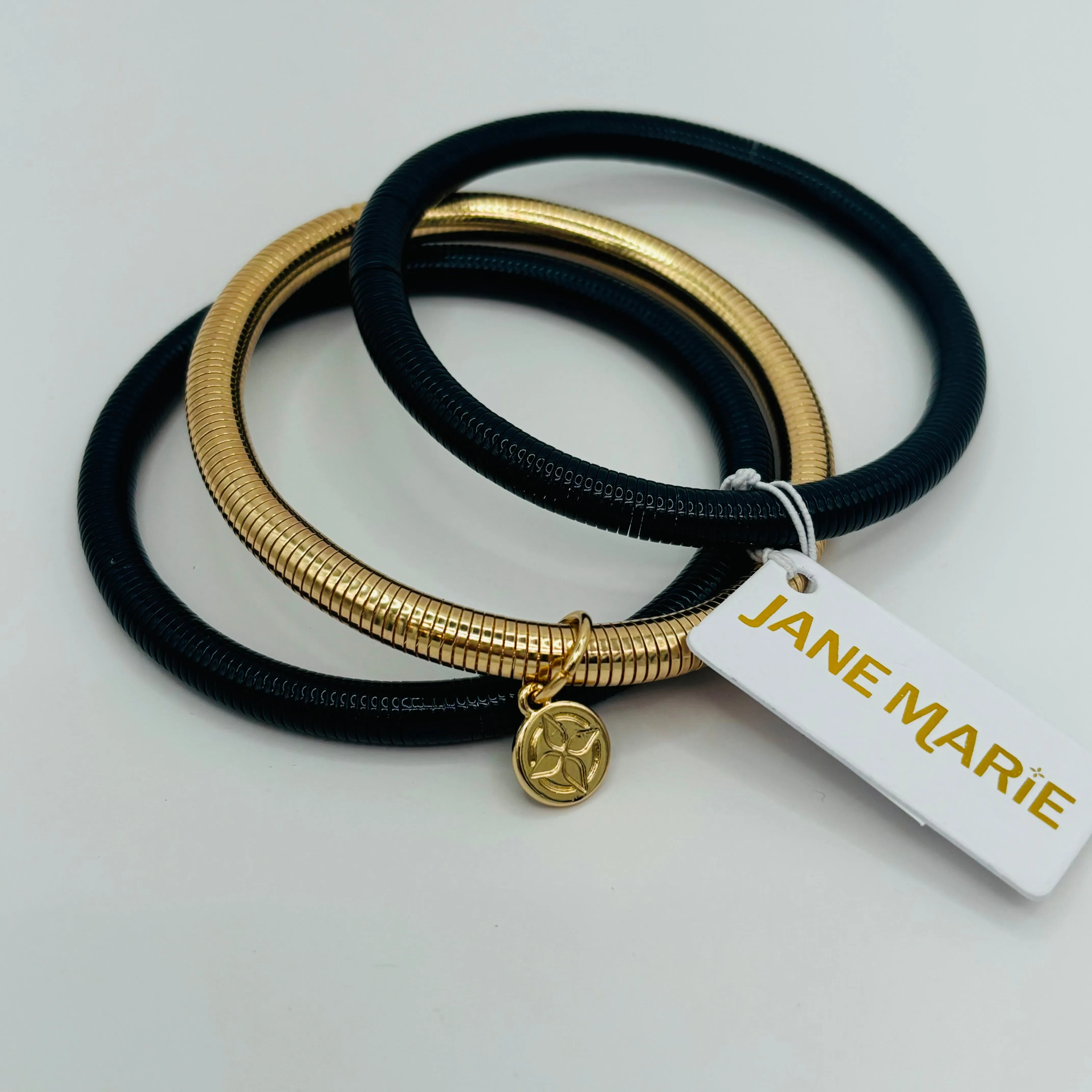 Navy and Gold Stretchy Bangle Bracelets Set of 3