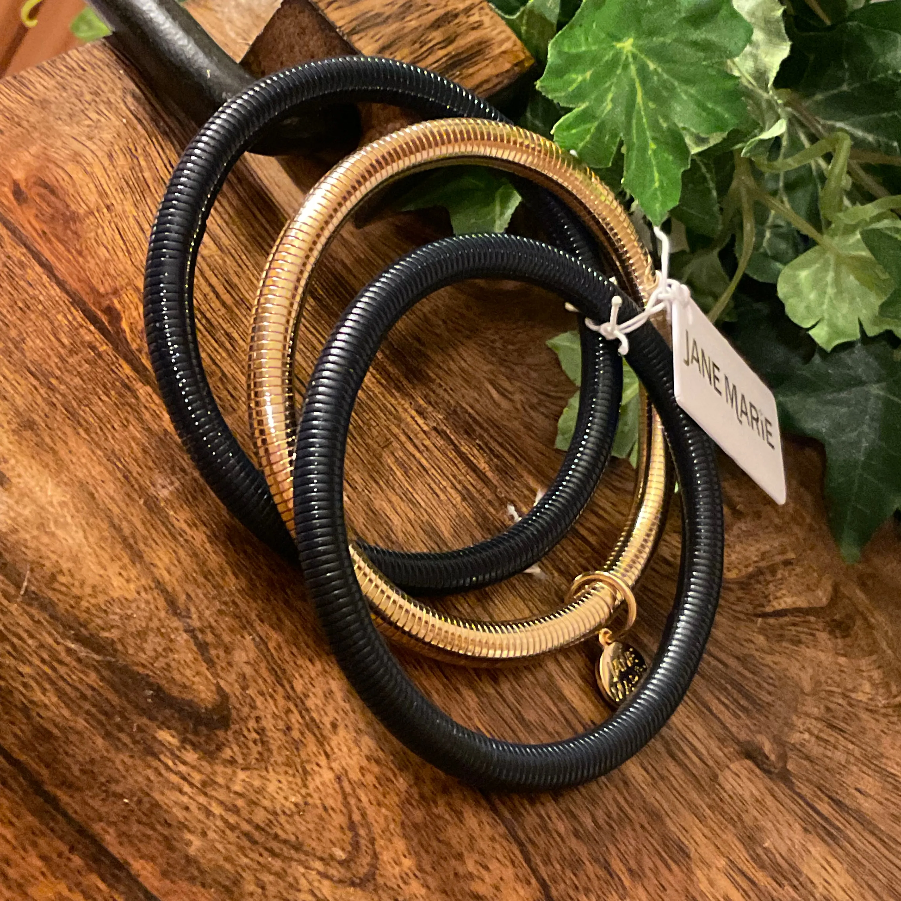 Navy and Gold Stretchy Bangle Bracelets Set of 3